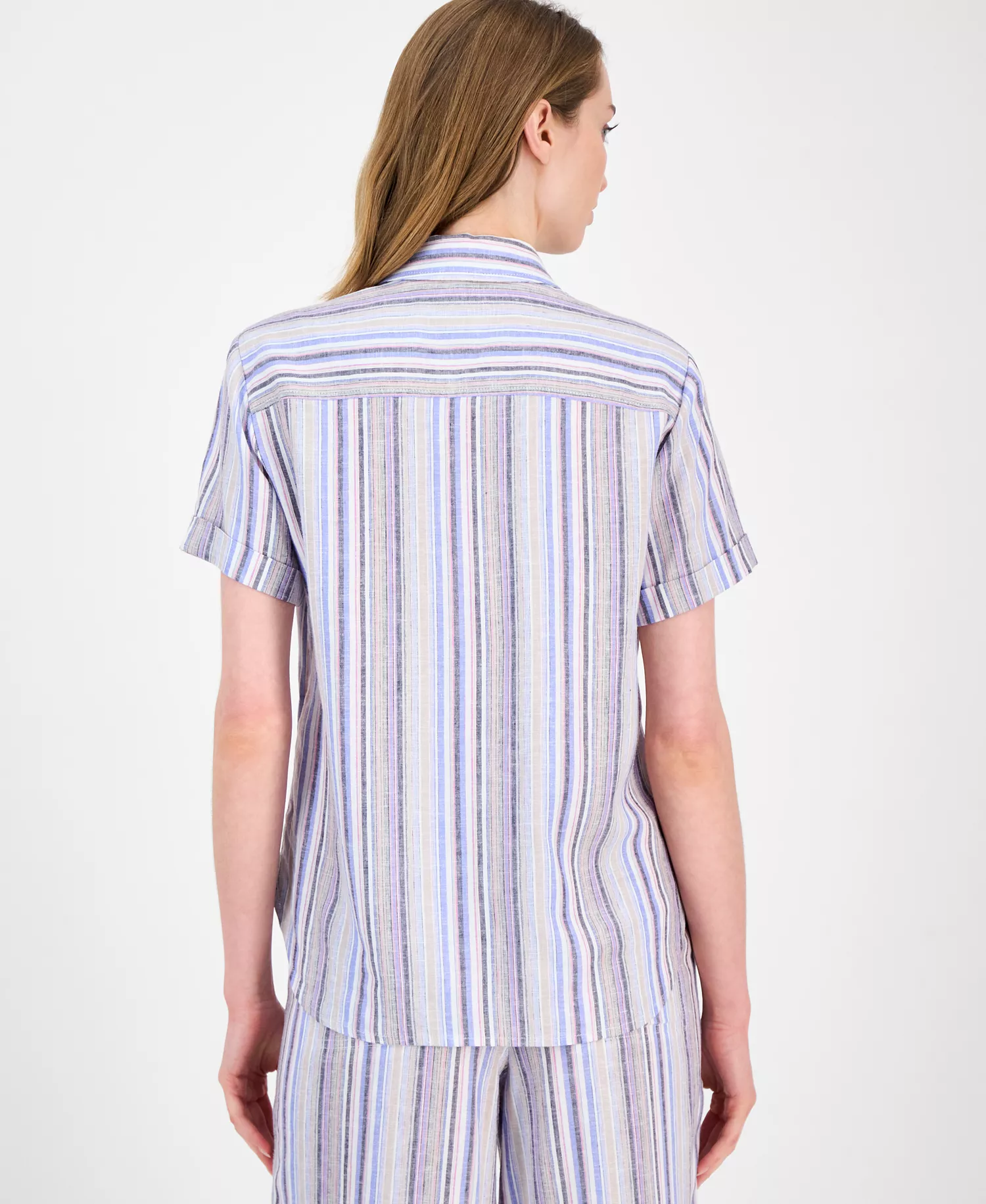 Women's Striped Short-Sleeve Camp Shirt - Provence Blue Multi - L