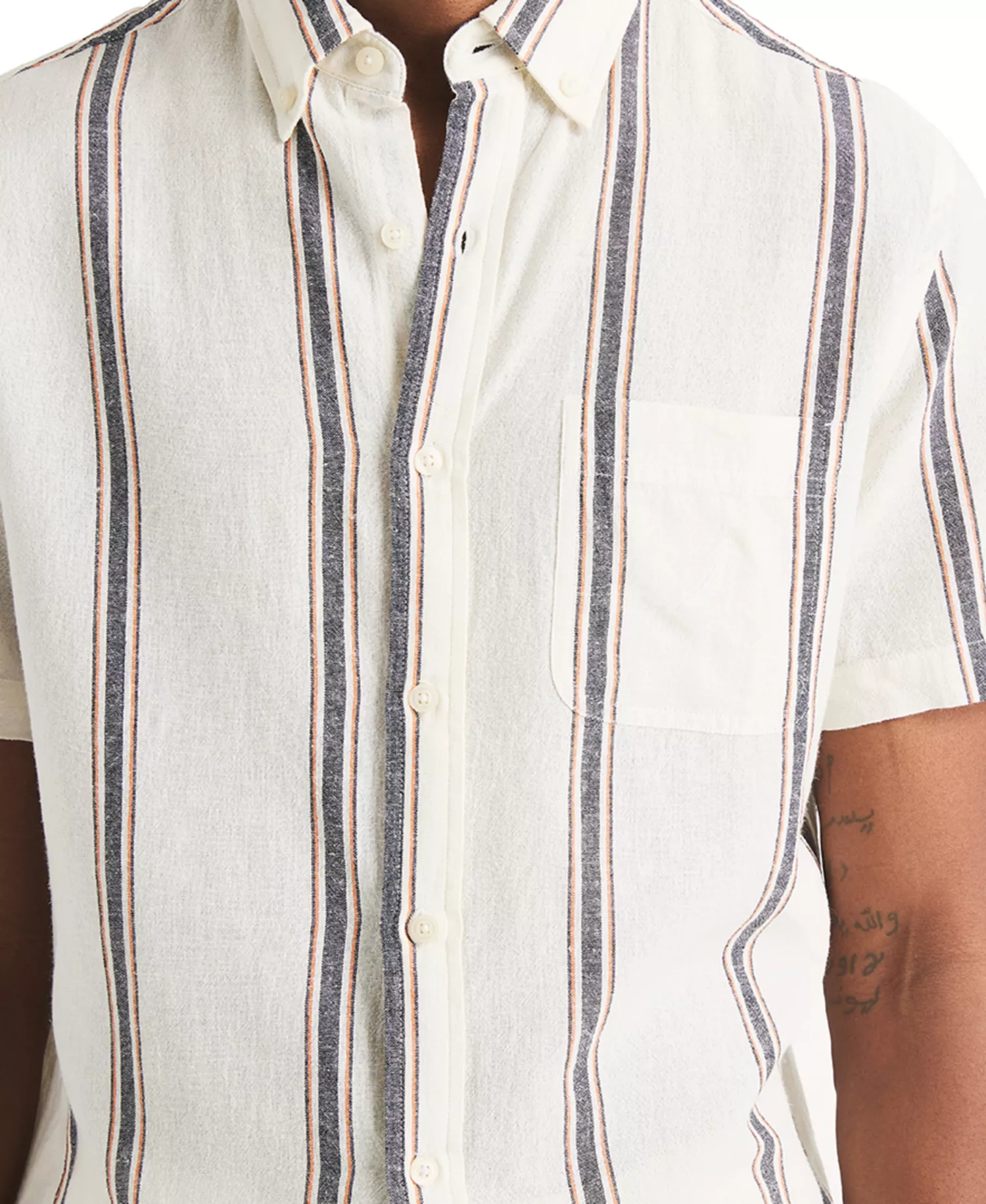Men's Short Sleeve Striped Button-Down Shirt - Sail White - L