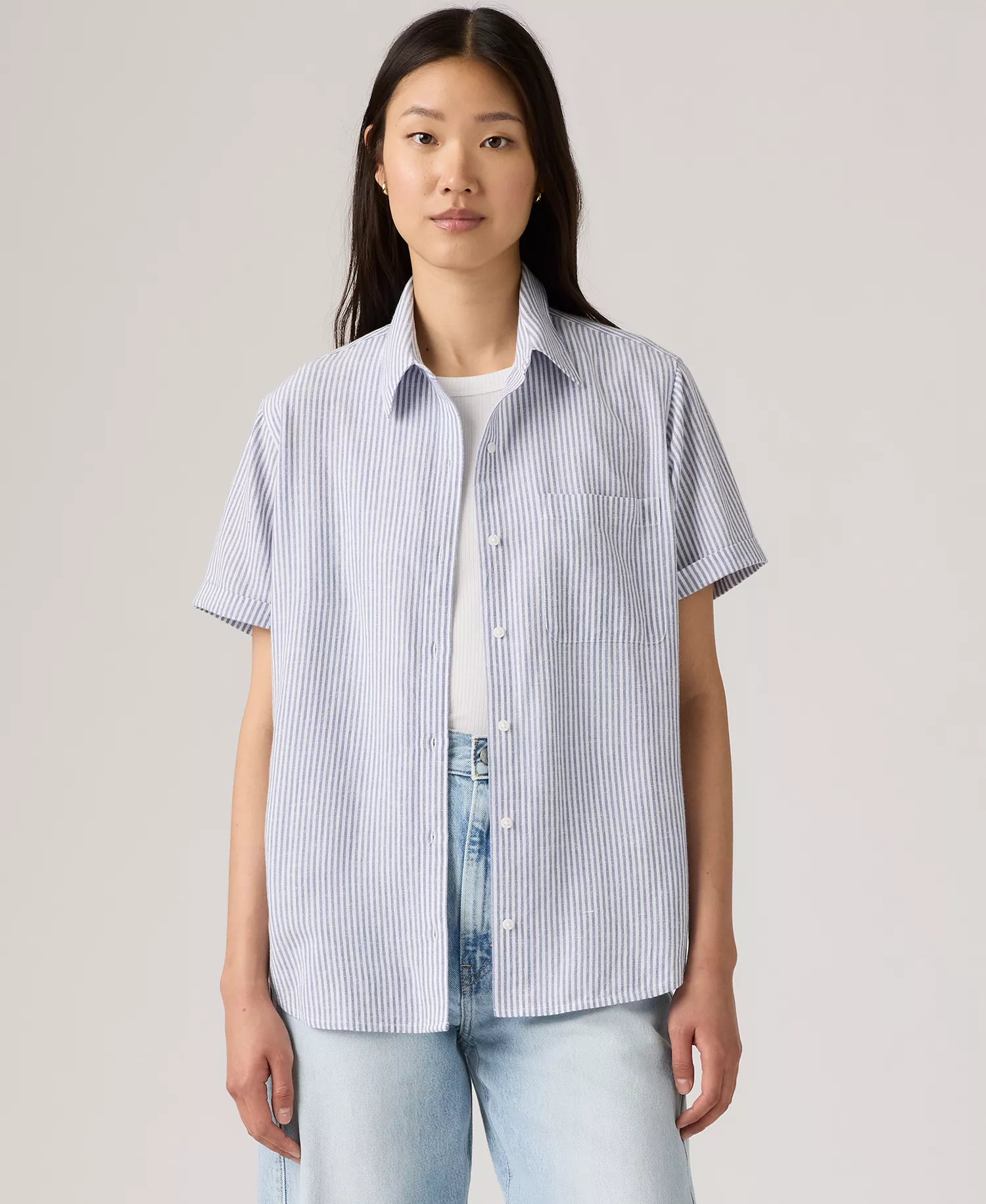 Women's Darlene Printed Short-Sleeve Shirt - Bibi Stripe Coastal Fjord - L