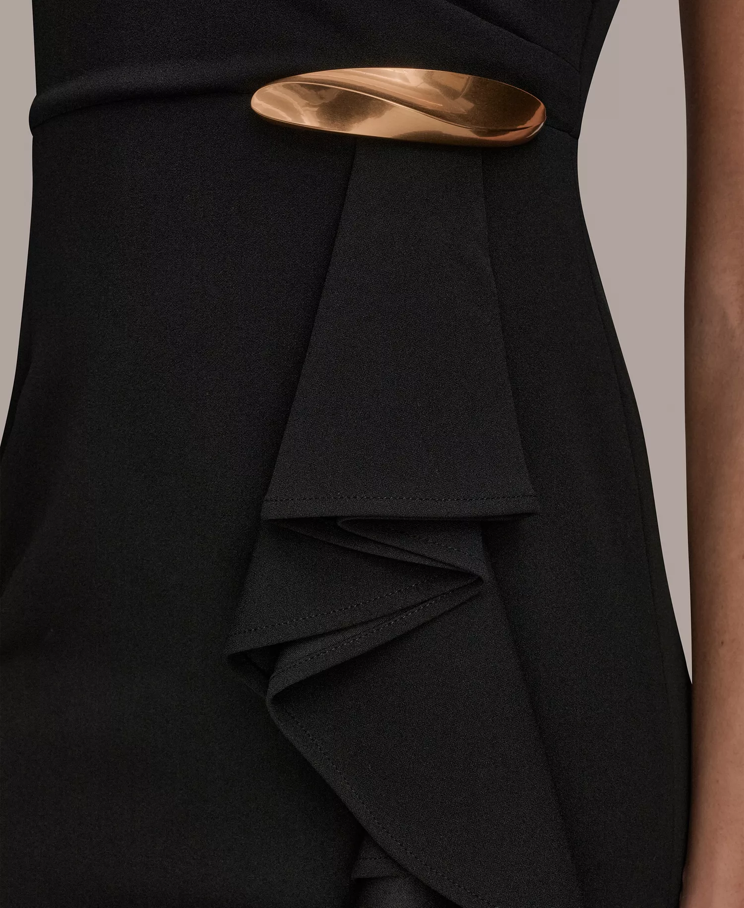 Women's Asymmetrical Neck Sheath Ruffle Dress - Black - 10
