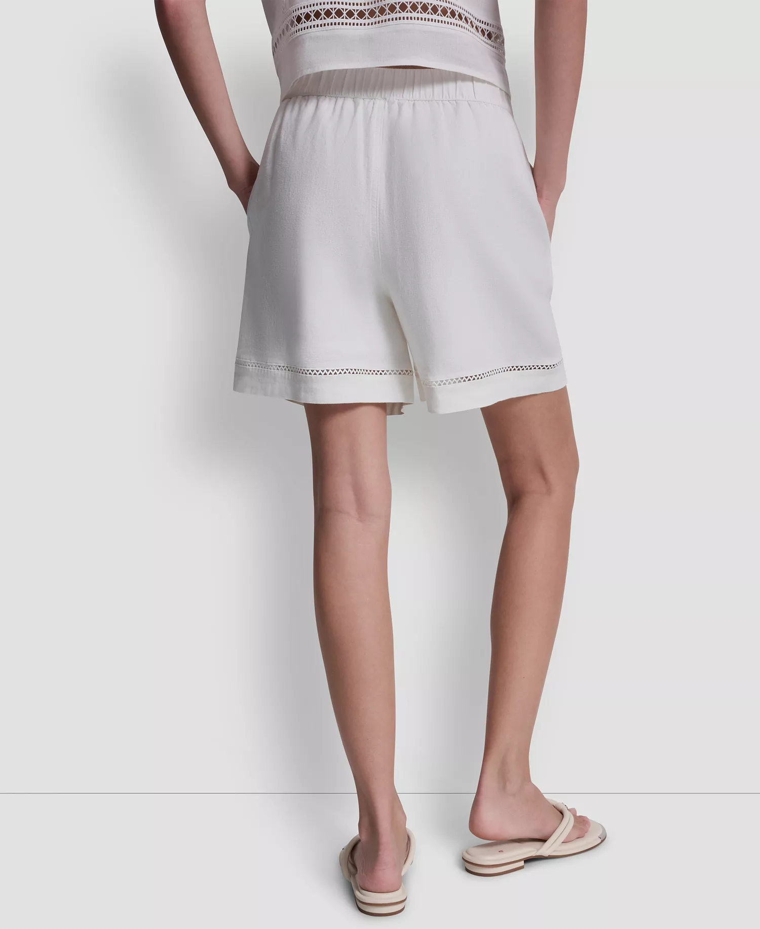 Women's Pull-On Linen-Blend Elastic Boxer Shorts - Ivory - L