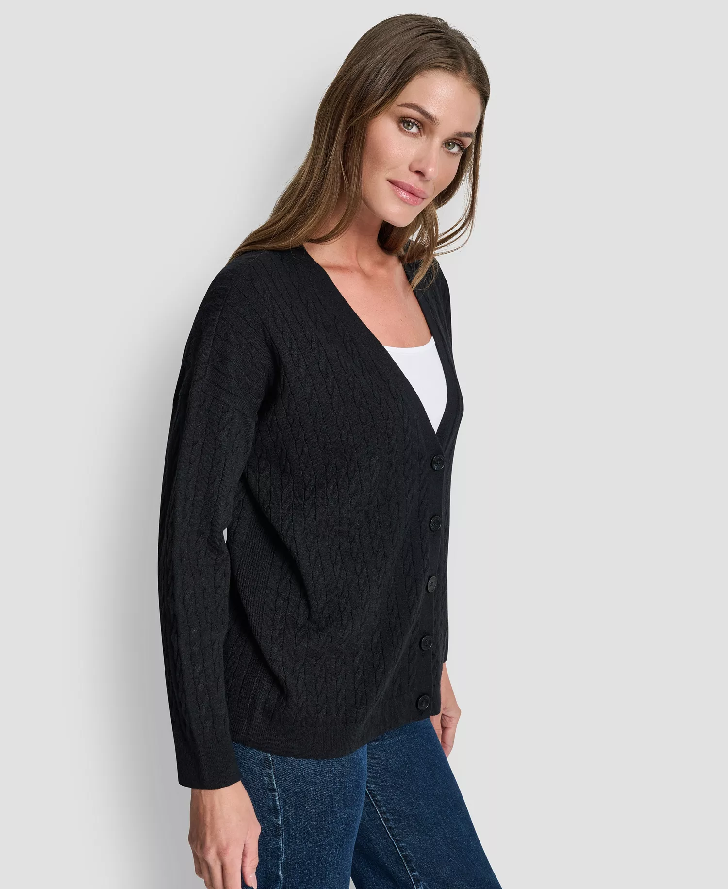 Women's V-Neck Boxy Cardigan Sweater - Black - XL
