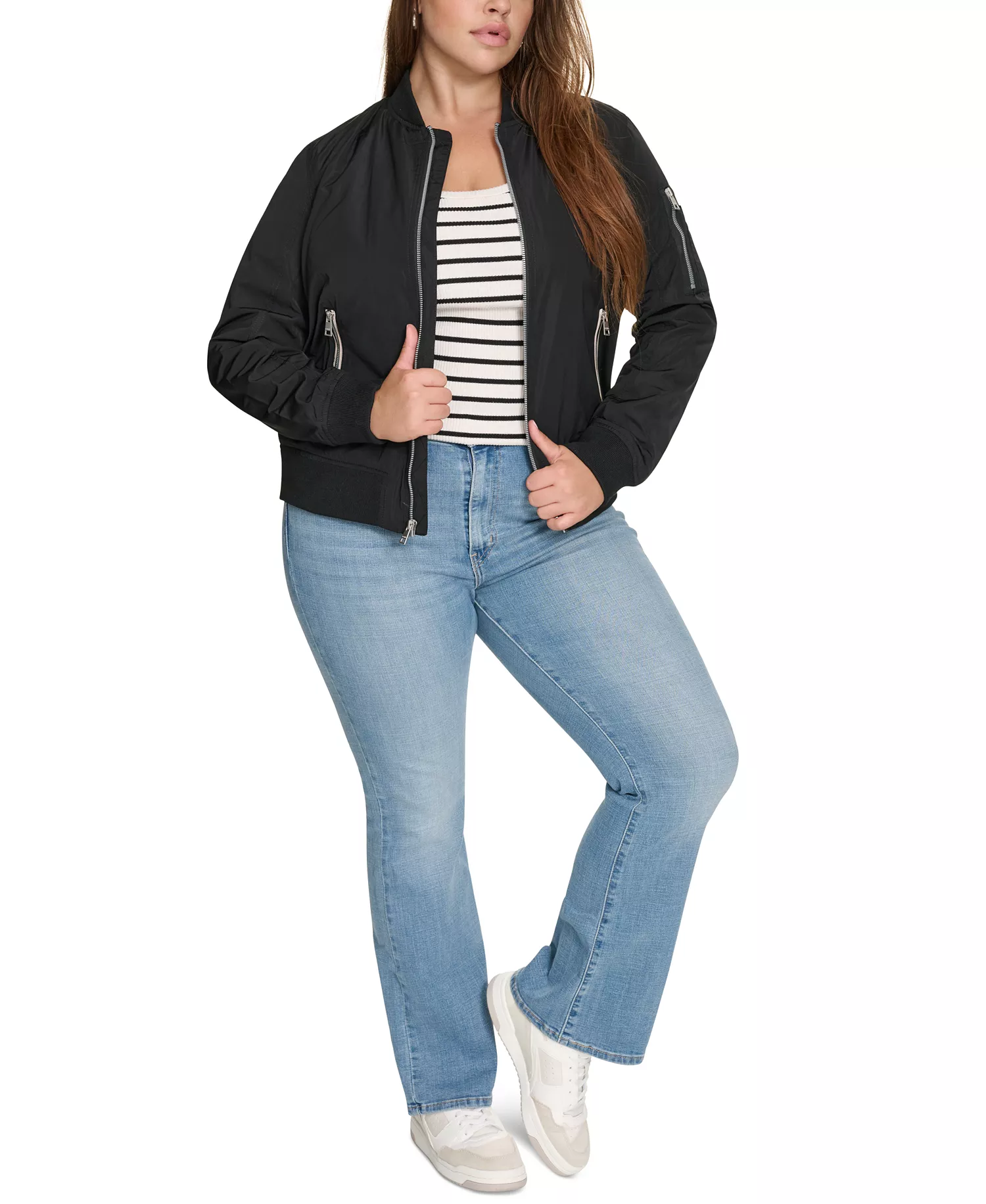 Trendy Plus Size Melanie Bomber Jacket - Black - 1X