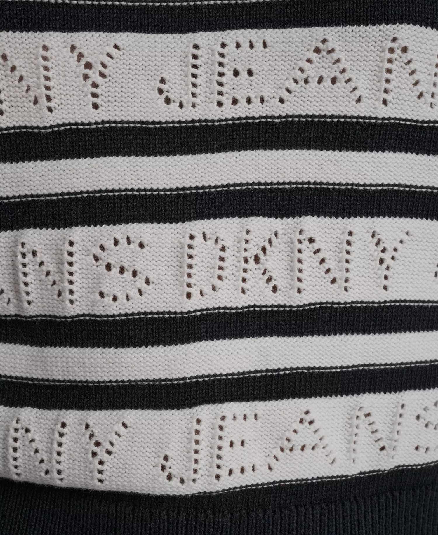 Women's Sleeveless Logo Pointelle Striped Sweater - Ivory/black - L
