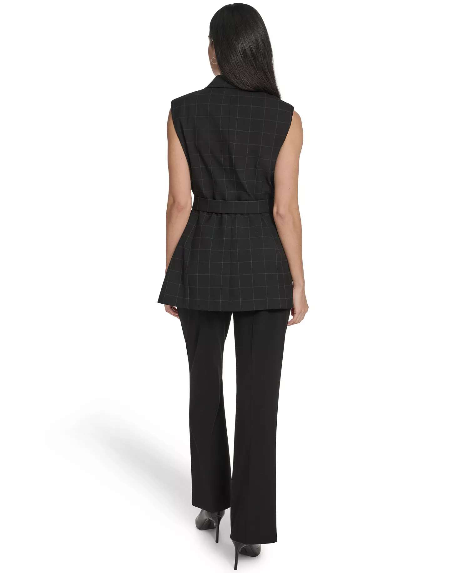 Women's Windowpane Tie-Waist Vest - Black/white - 0