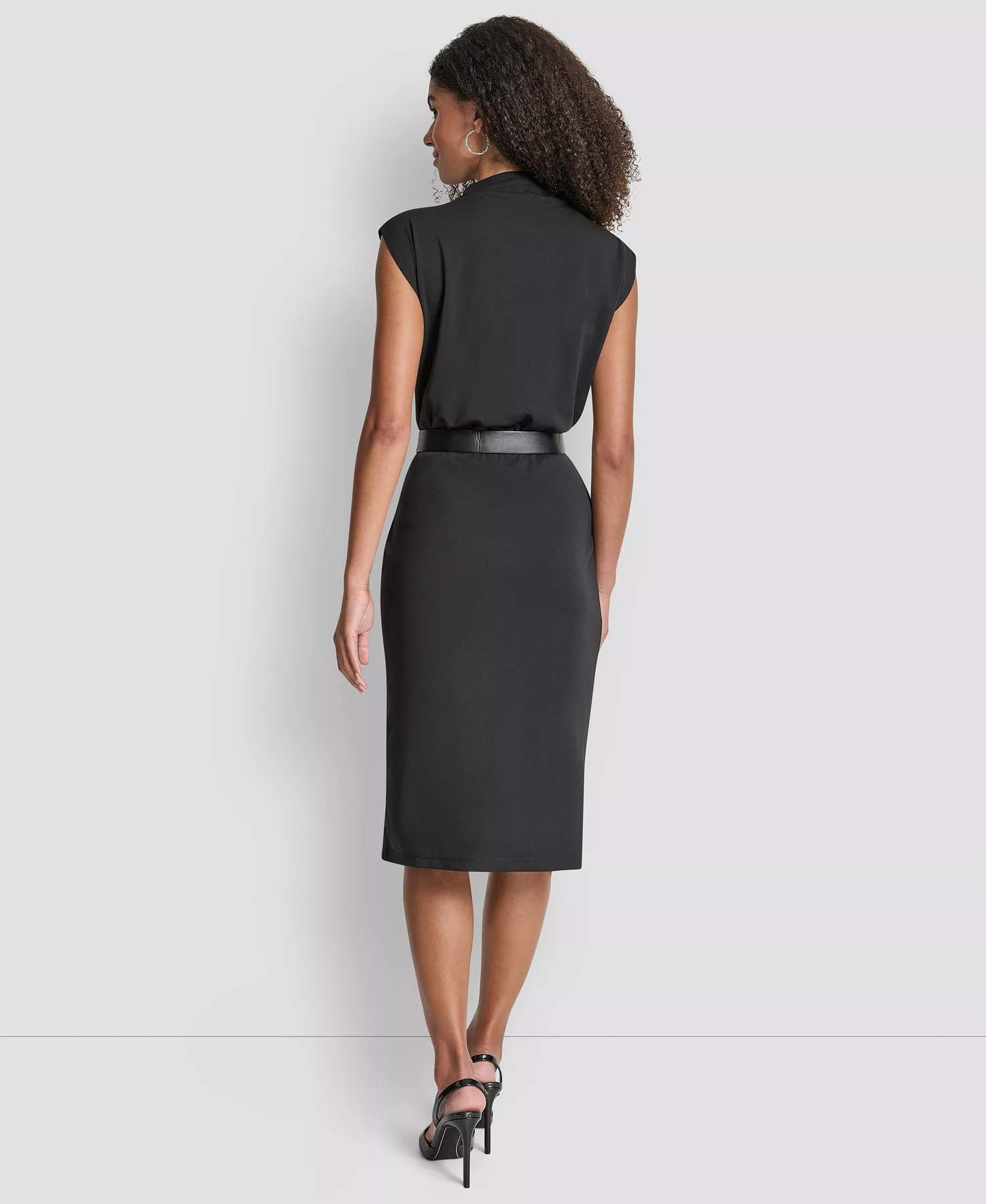 Women's Sleeveless Funnel Neck Sheath Midi Dress - Black/Ivory - 10