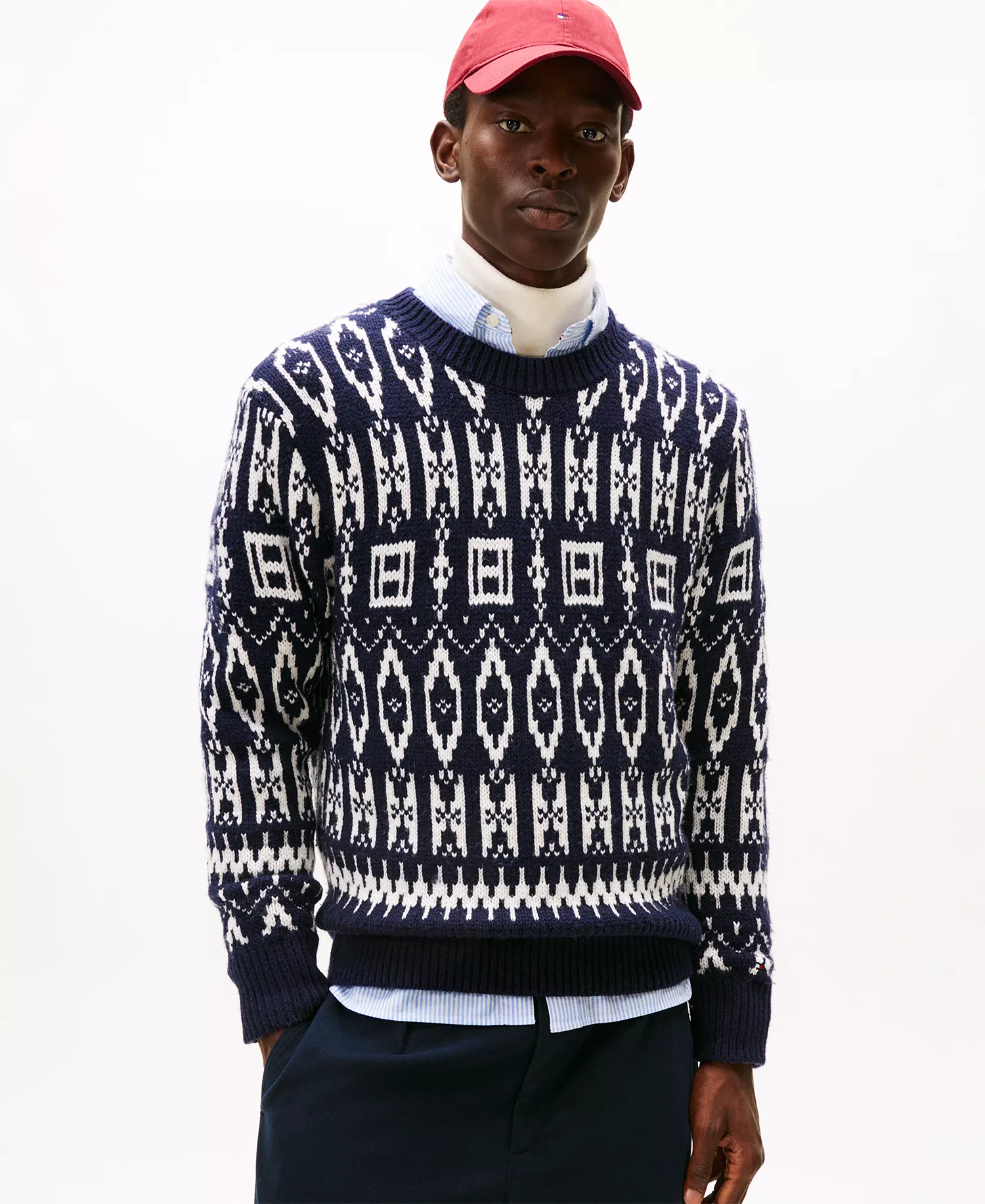 Men's Fair Isle Wool-Blend Crewneck Long Sleeve Sweater - Desert Sky / Ivory Petal - L