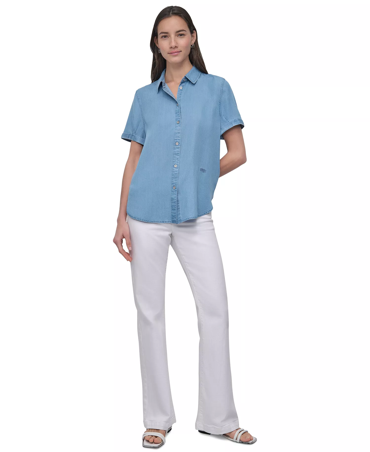 Women's Rolled-Sleeve Button-Up Shirt - FJZ - CHAMBRAY - L