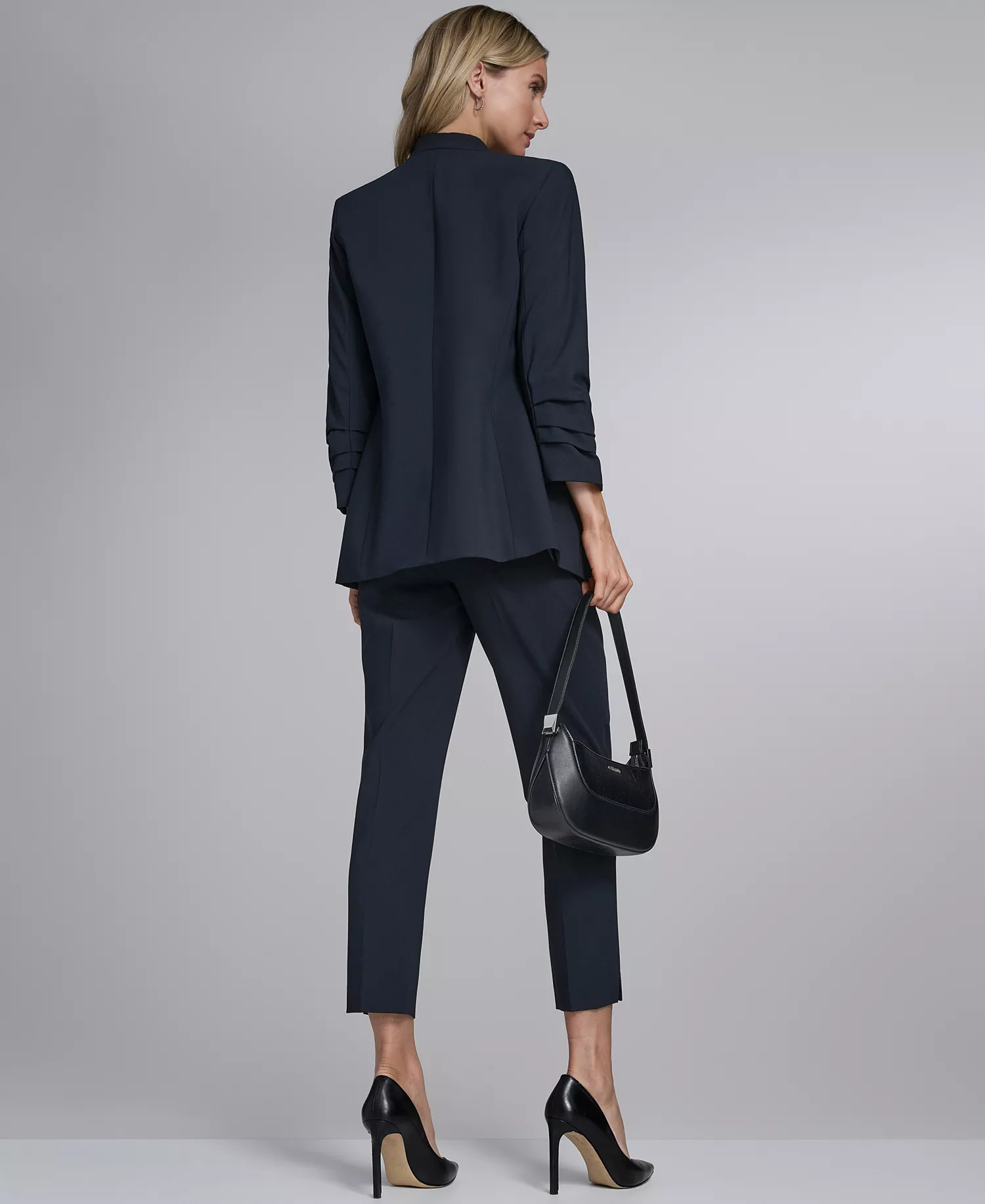 Women's Open-Front Collarless Jacket - Navy - 10