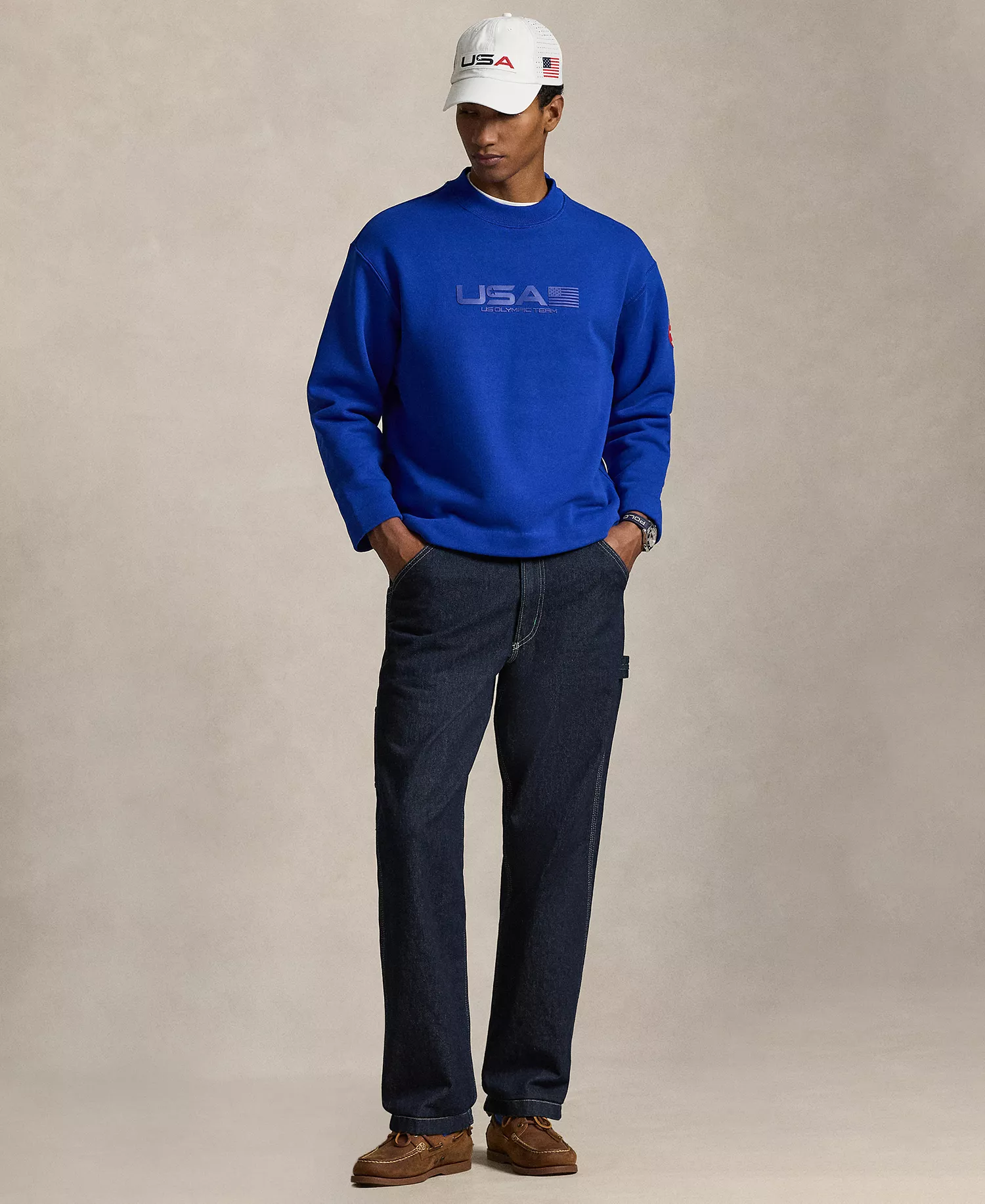 Men's Team USA Mock Neck Sweatshirt - Polo Black - L