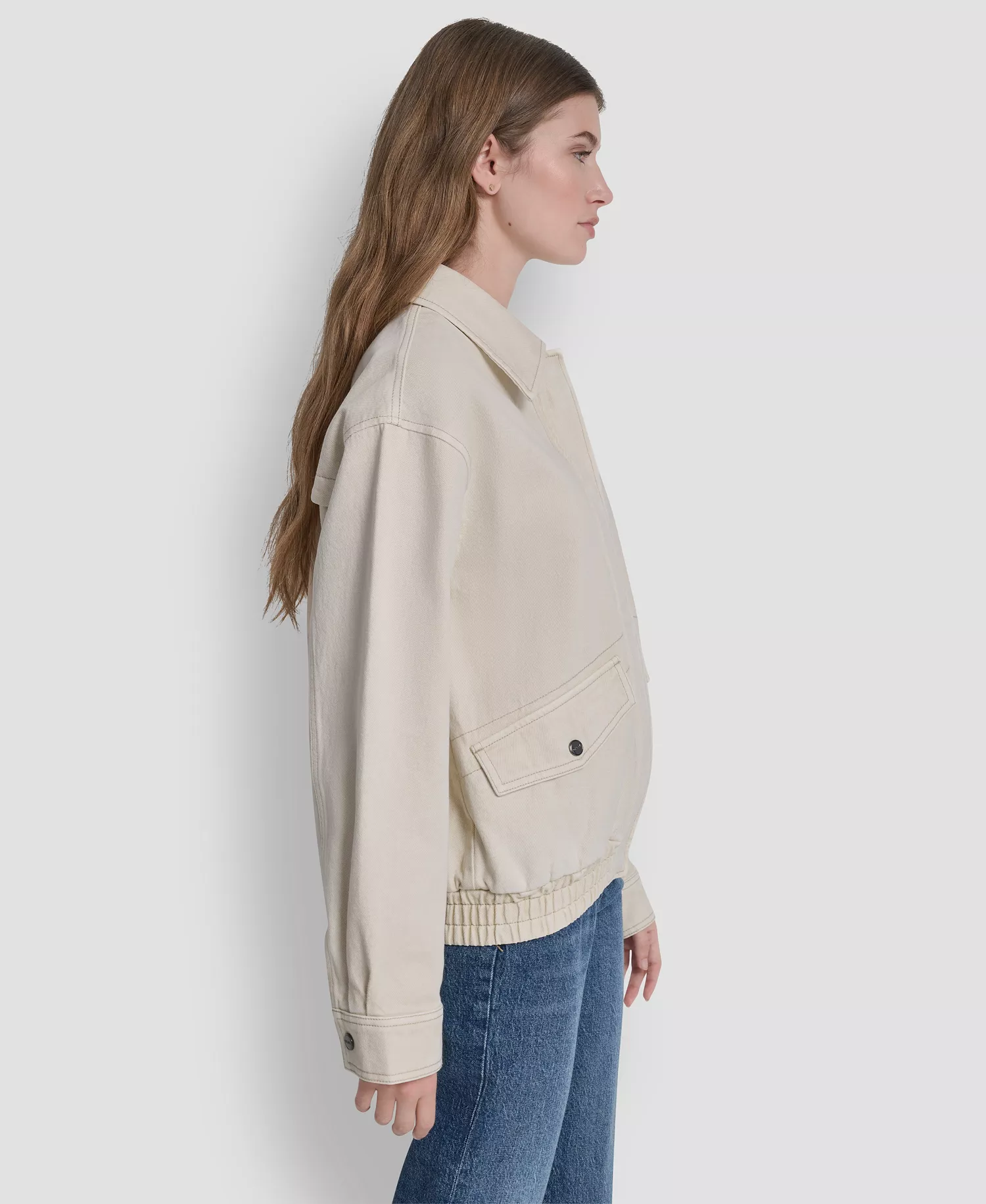 Women's Denim Bomber Coat - Parchment - L