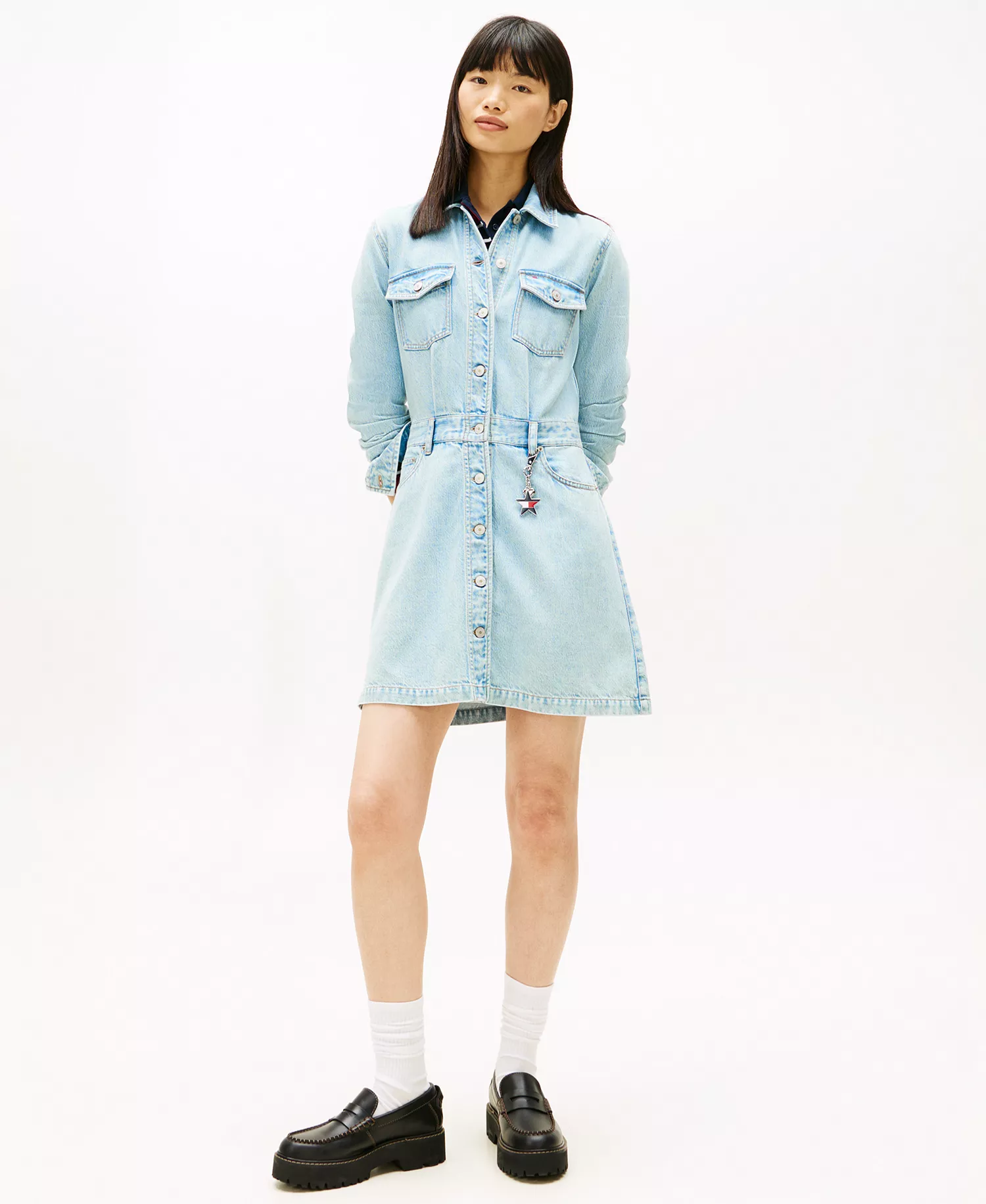 Women's Mini Trucker Denim Dress - Denim Medium - L