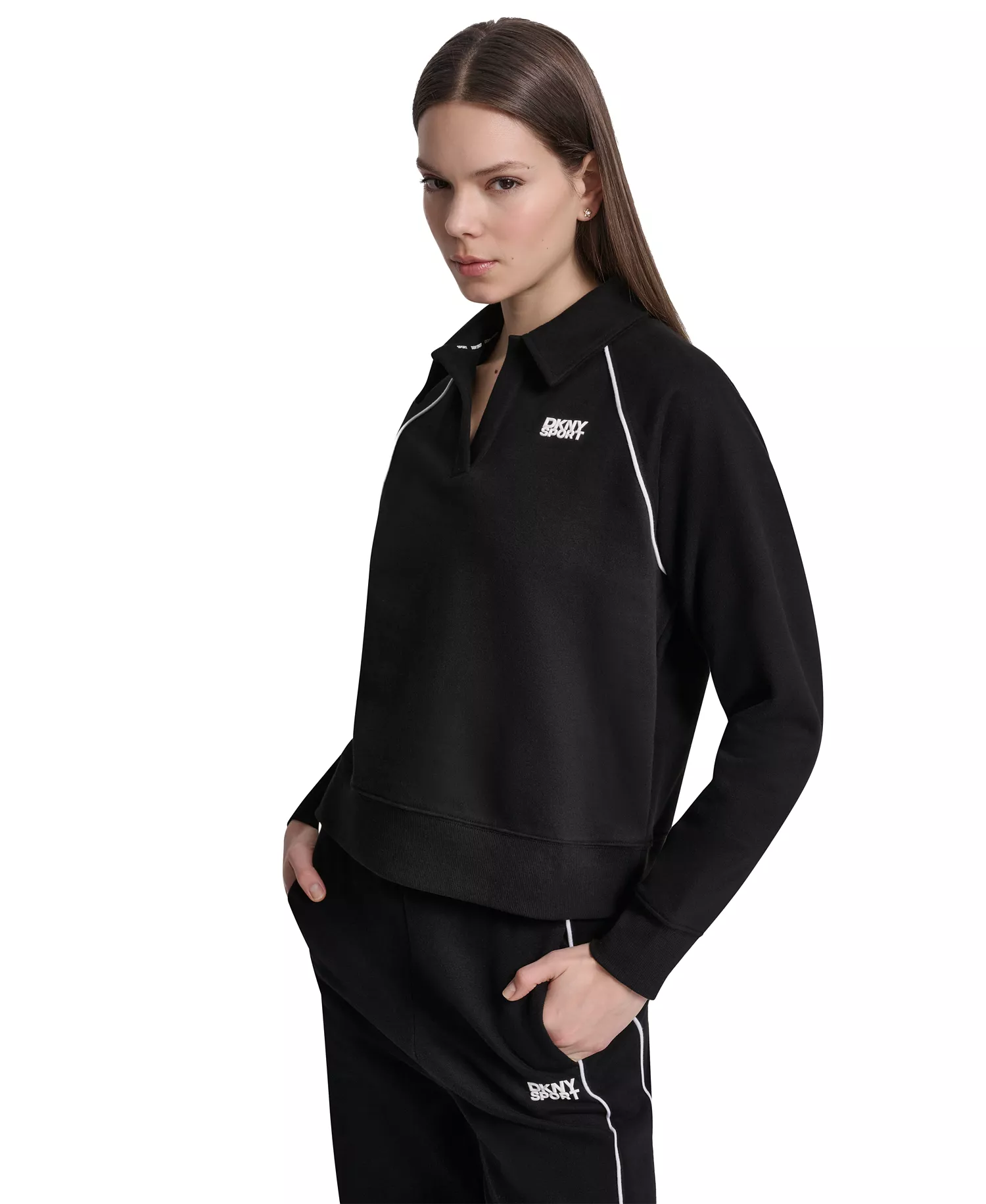 Women's HD Logo Piped Polo Sweatshirt - Black/White - L