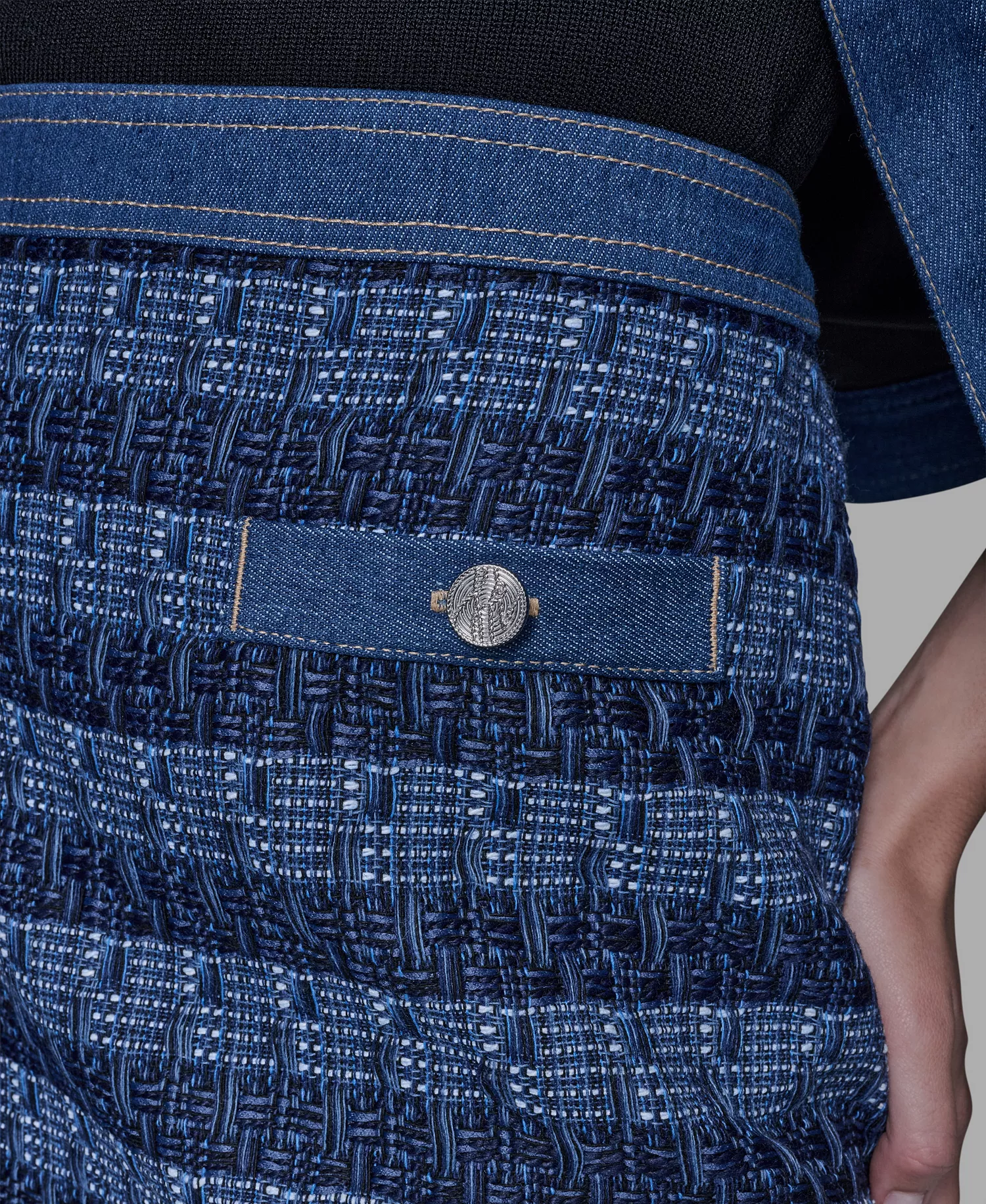 Women's Tweed and Denim Zipper Mini Skirt - Blue Aura/french Blue Multi - 0