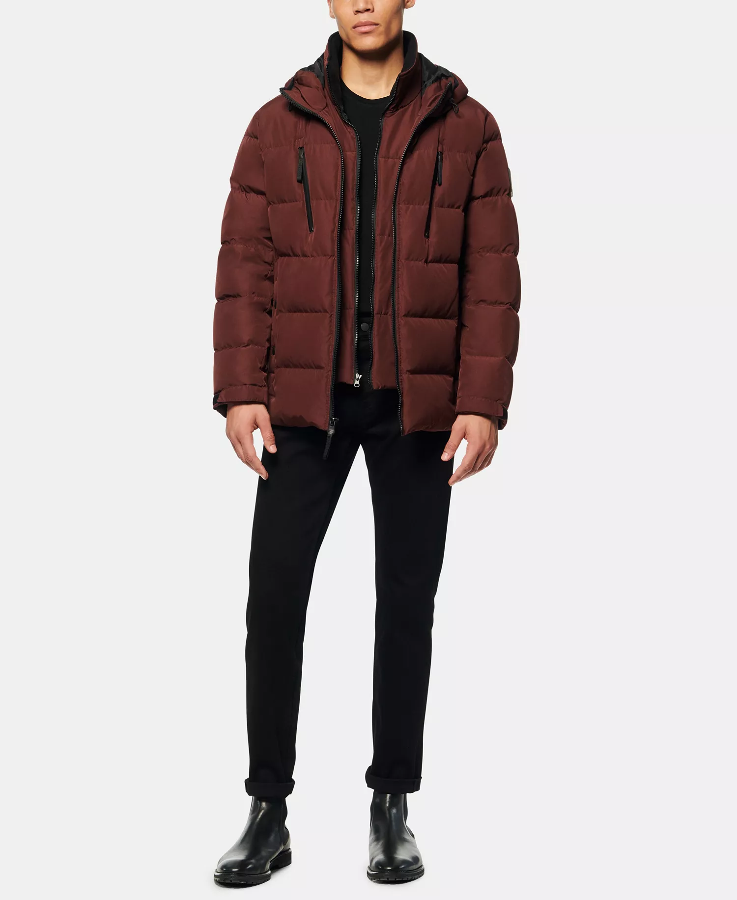 Montrose Men's Down Filled Mid Length Puffer Jacket - Oxblood - XL