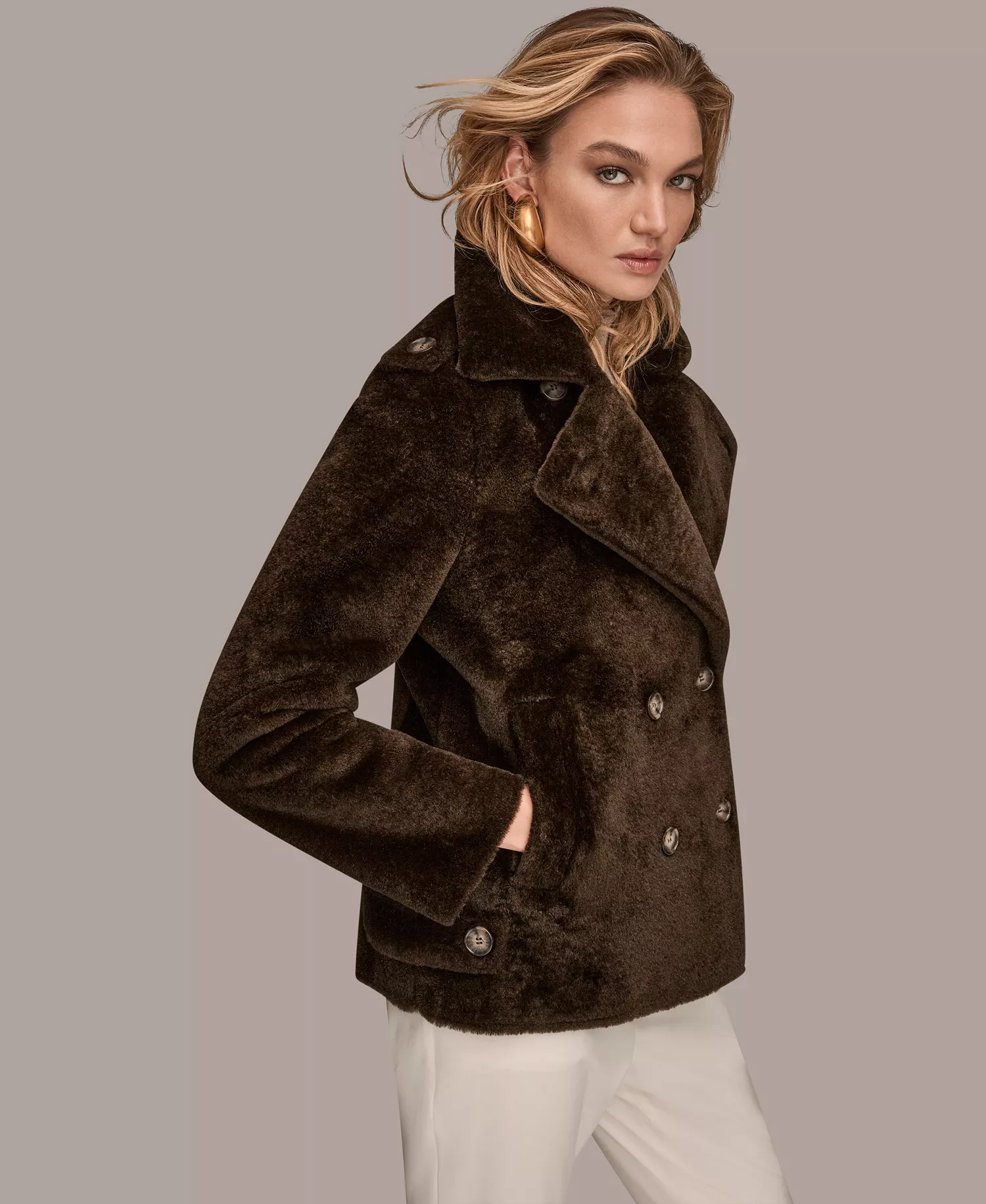 Women's Double-Breasted Coat - Chocolate - L