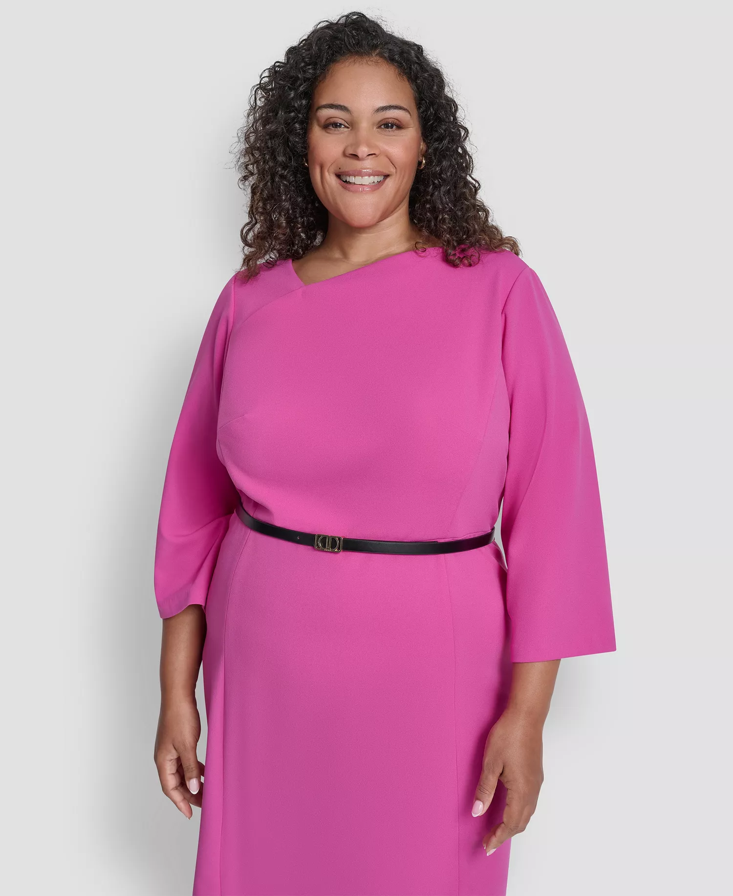 Plus Size 3/4-Sleeve Asymmetrical Neck Sheath Dress - Rose Violet - 14W
