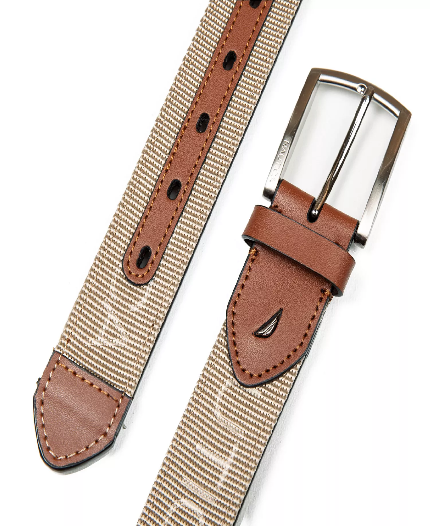 Men's Leather Tab Signature Webbing Logo Belt - Khaki - Large