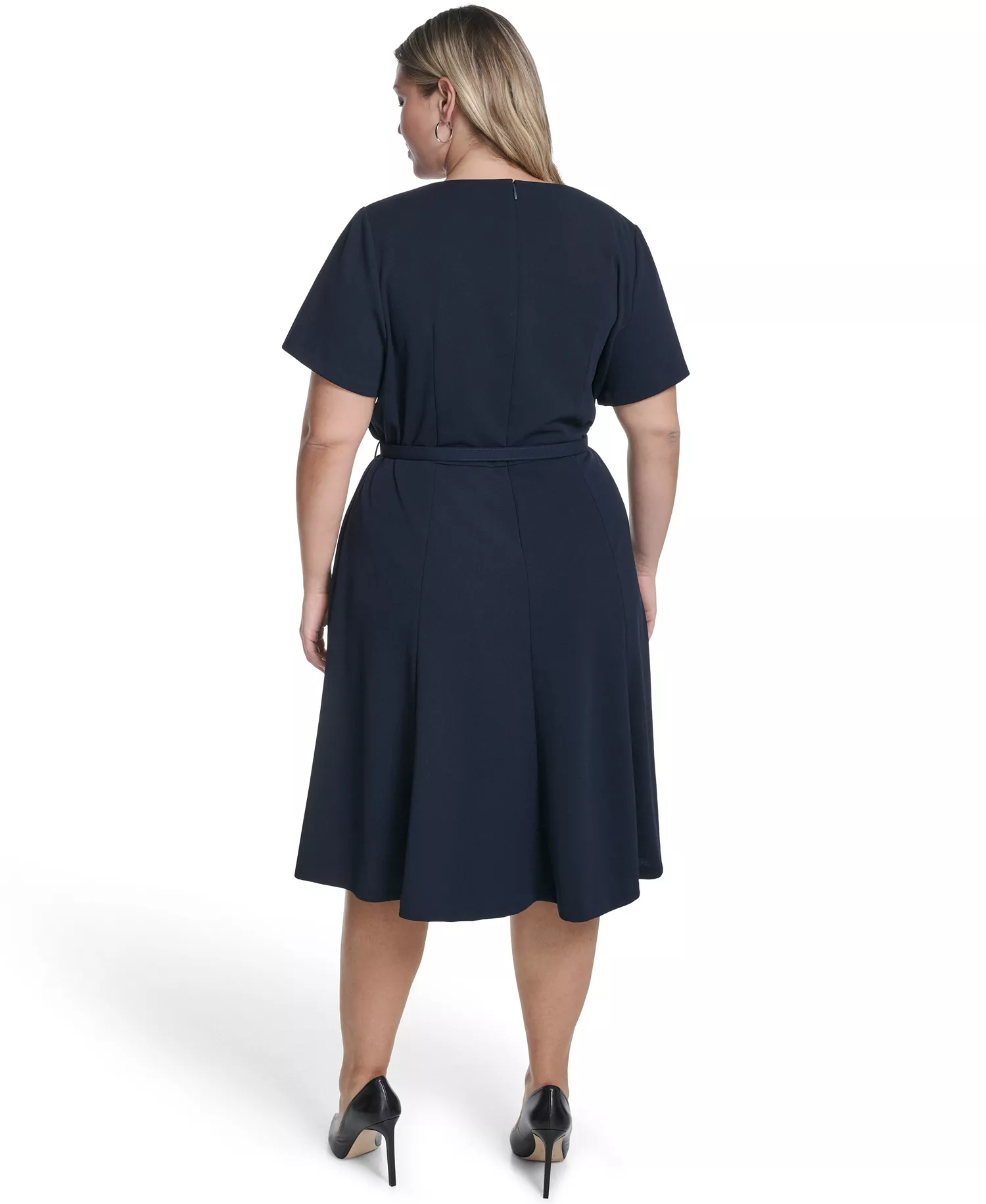 Plus Size Asymmetrical Neck A-Line Midi Dress - Indigo - 14W
