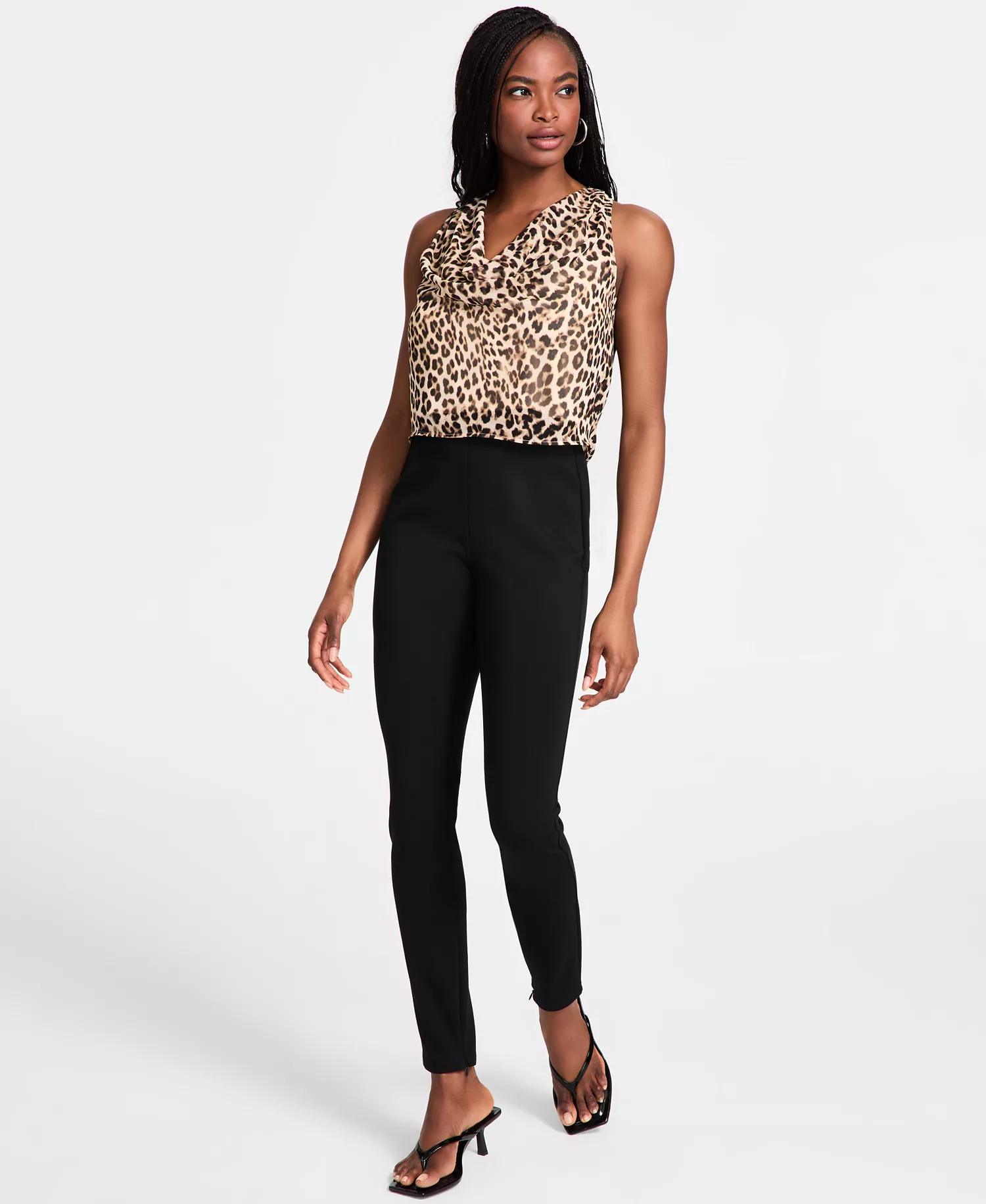 Women's Cheetah-Print Sleeveless Cowlneck Top, Exclusively at Macy's - Clara Cheetah A - XS