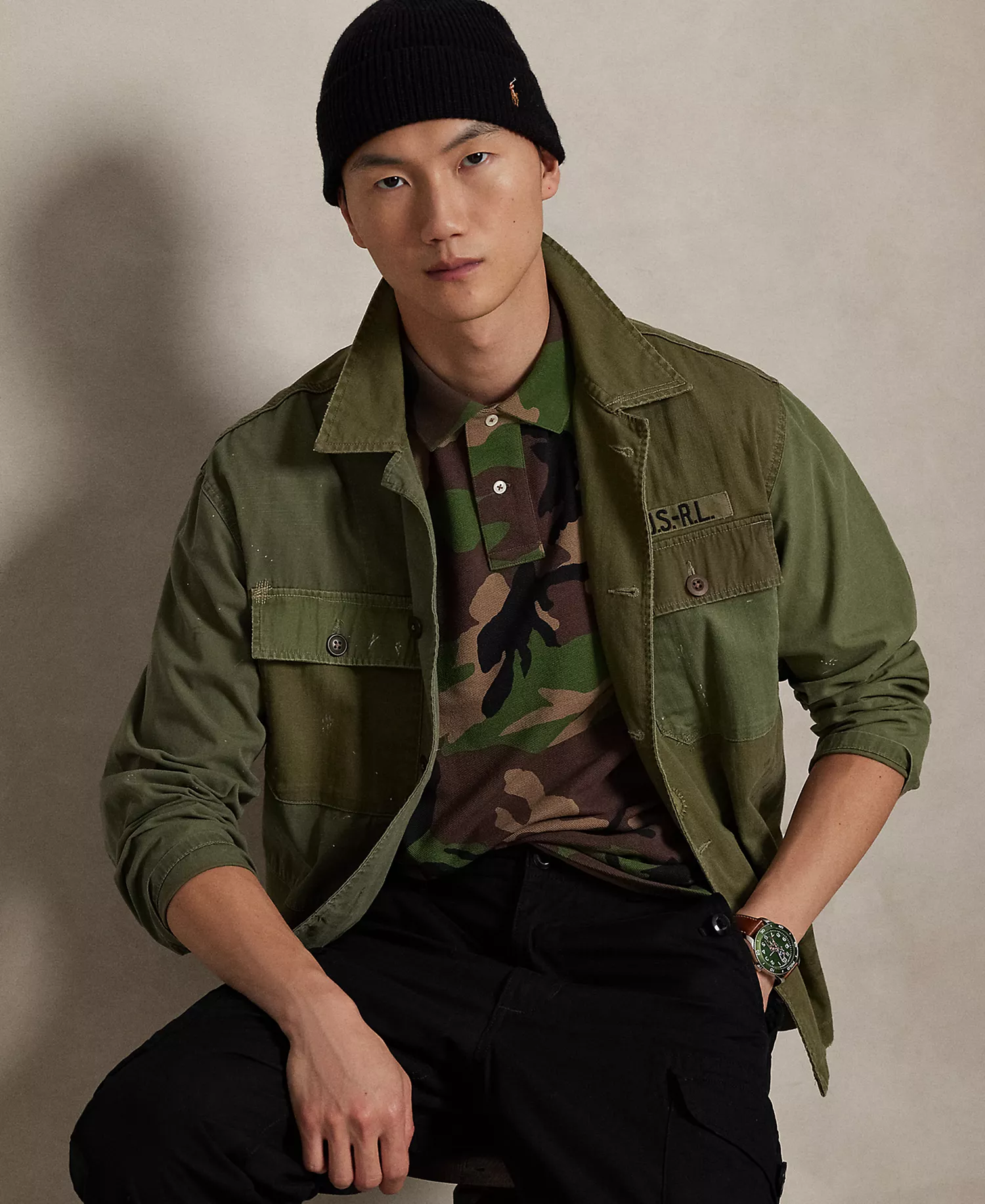 Men's Classic-Fit Camo Cotton Mesh Shirt - Surplus Camo - S
