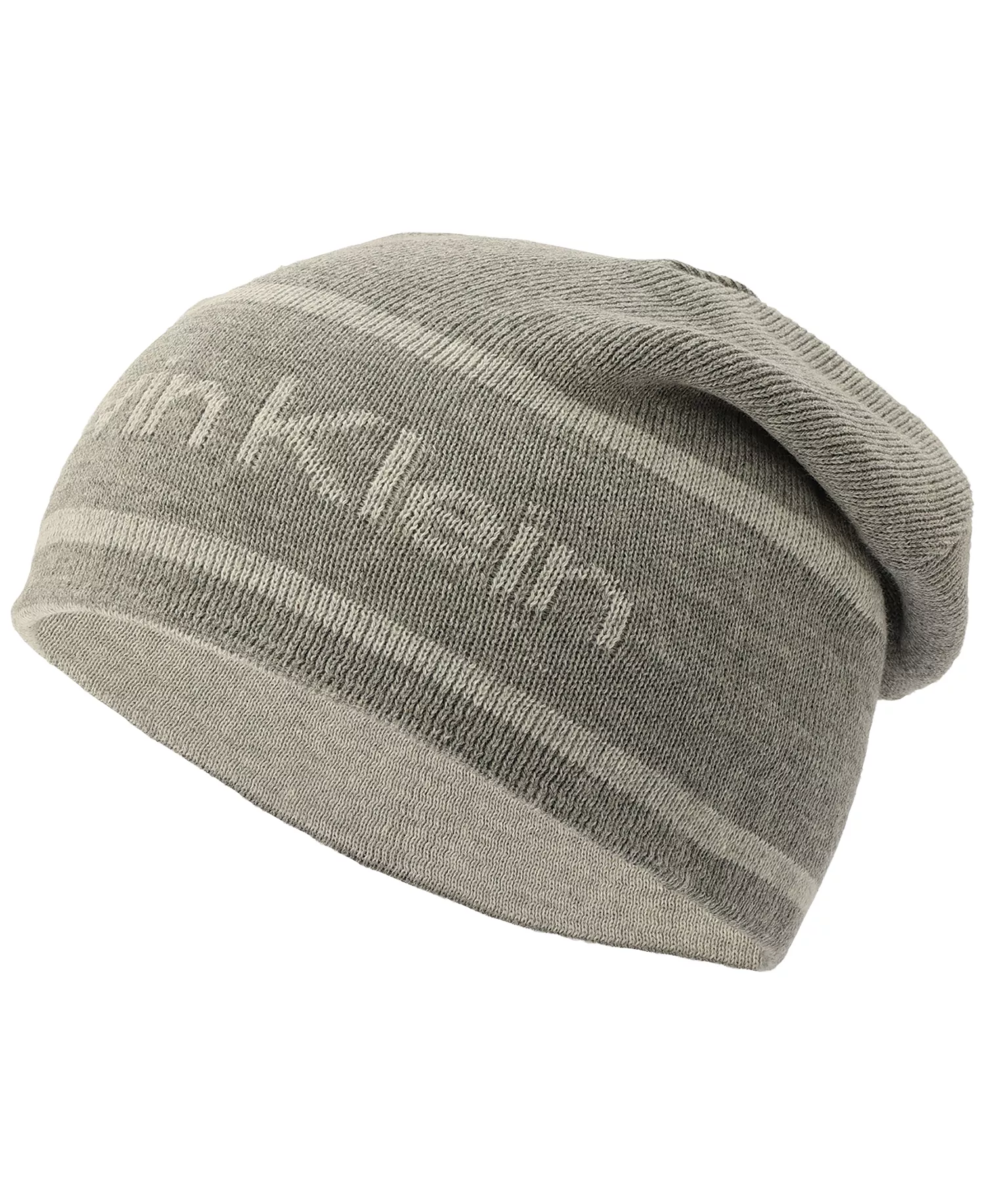 Men's Jacquard Stripe Logo Beanie - Medium Grey - ONE SIZE
