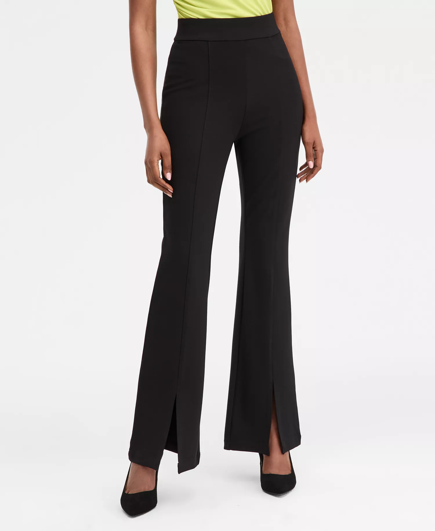 Women's Ponté-Knit Slit-Hem Flare Pants, Macy's Exclusive - Deep Black - L