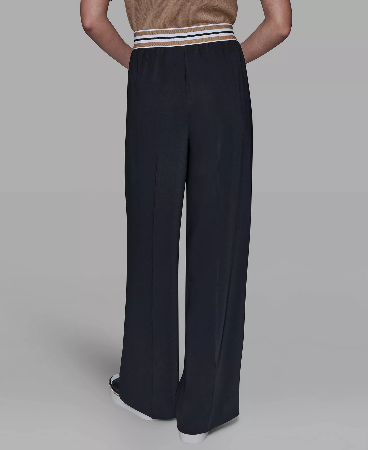 Women's Striped Wide Leg Pull-On Pants - Black - L