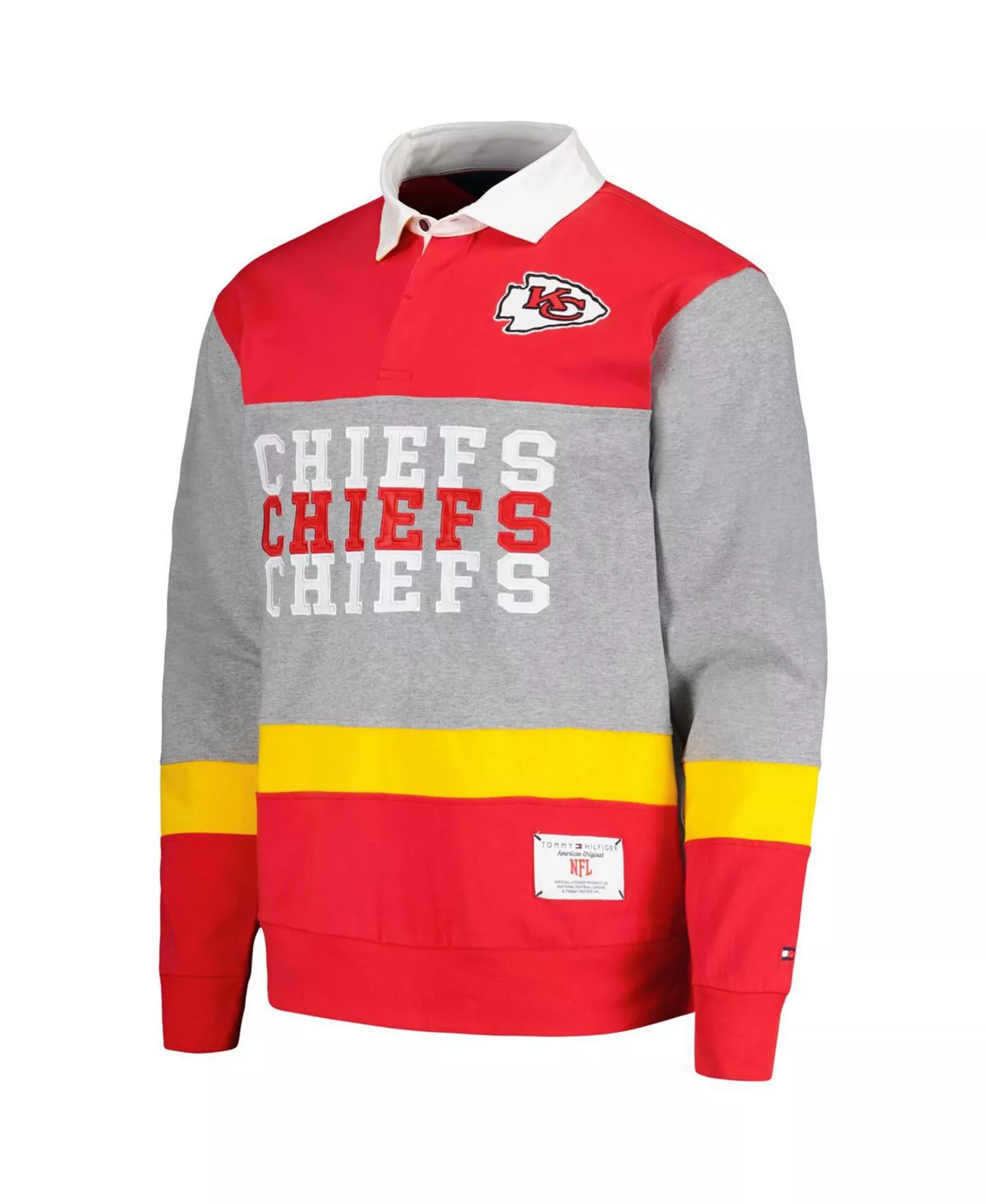 Men's Red Kansas City Chiefs Connor Oversized Rugby Long Sleeve Polo Shirt - Red - 2XL