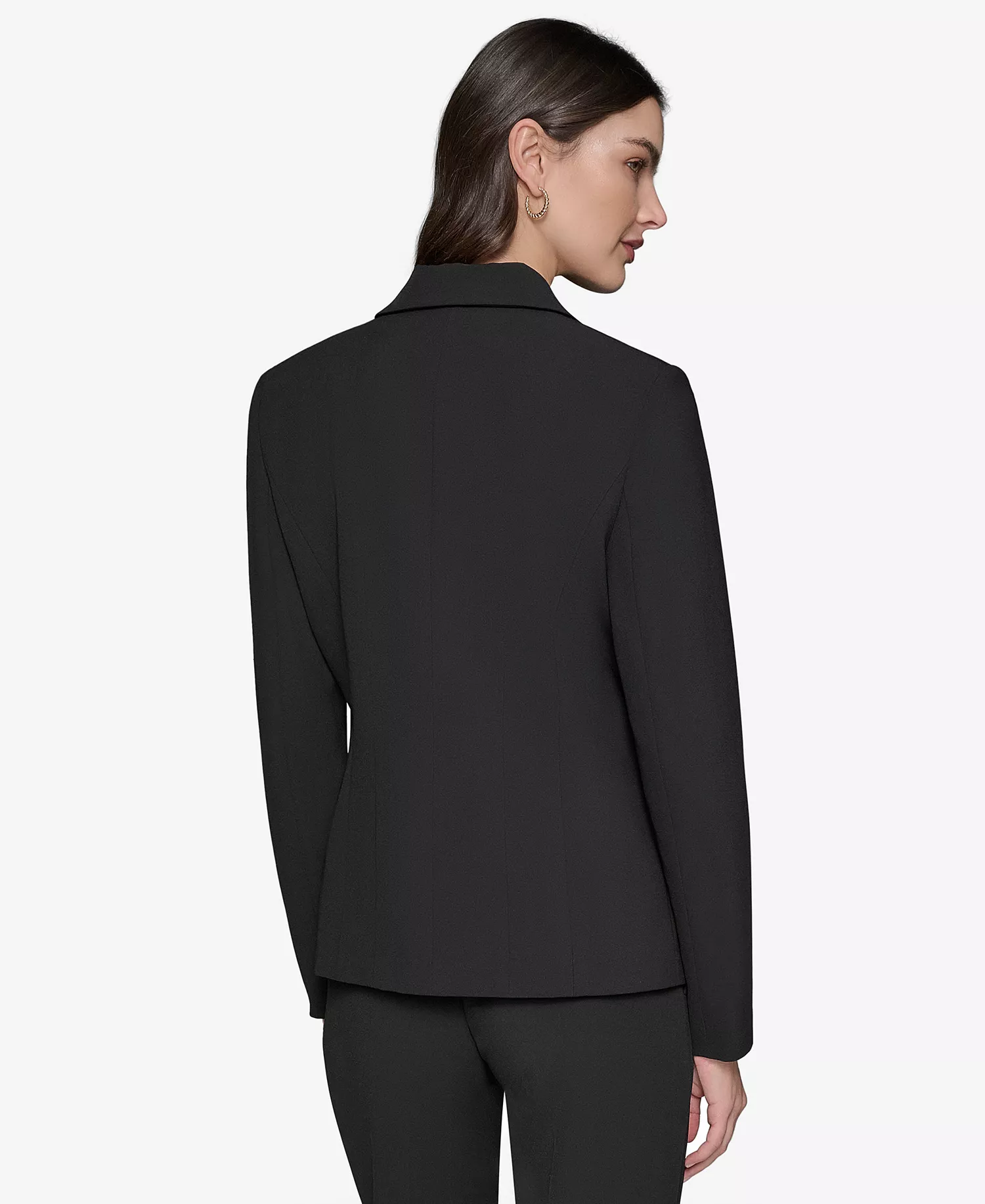 Women's Notched-Lapel Single-Button Blazer, Ruffled Rib-Knit Sleeveless Top & Pleated Button-Front Skirt - Black - 8
