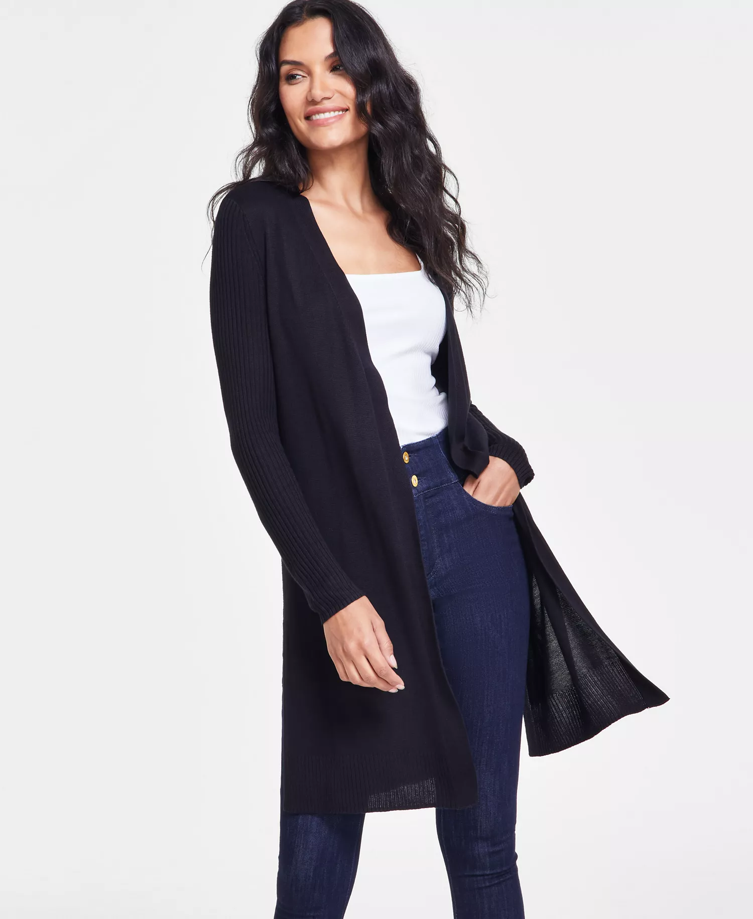 Women's Open-Front Duster, Created for Macy's  - Deep Black - L