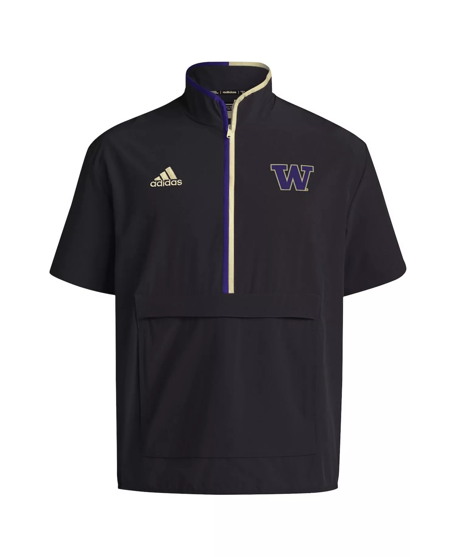 Men's Black Washington Huskies 2024 Coaches Sideline Half-Zip Short Sleeve Jacket - Black - L