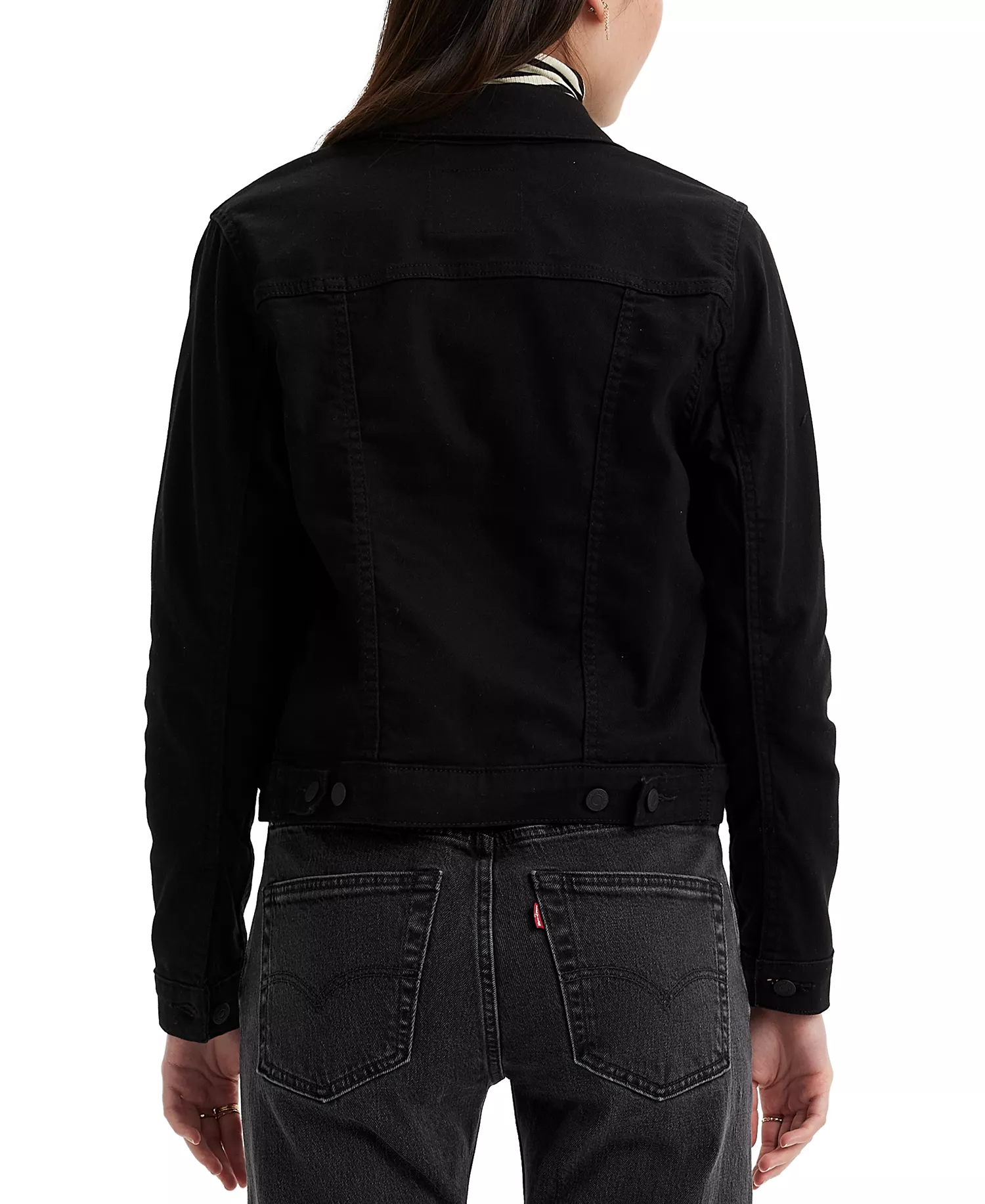 Women's Original Cotton Denim Trucker Jacket - Black And Black - 1X