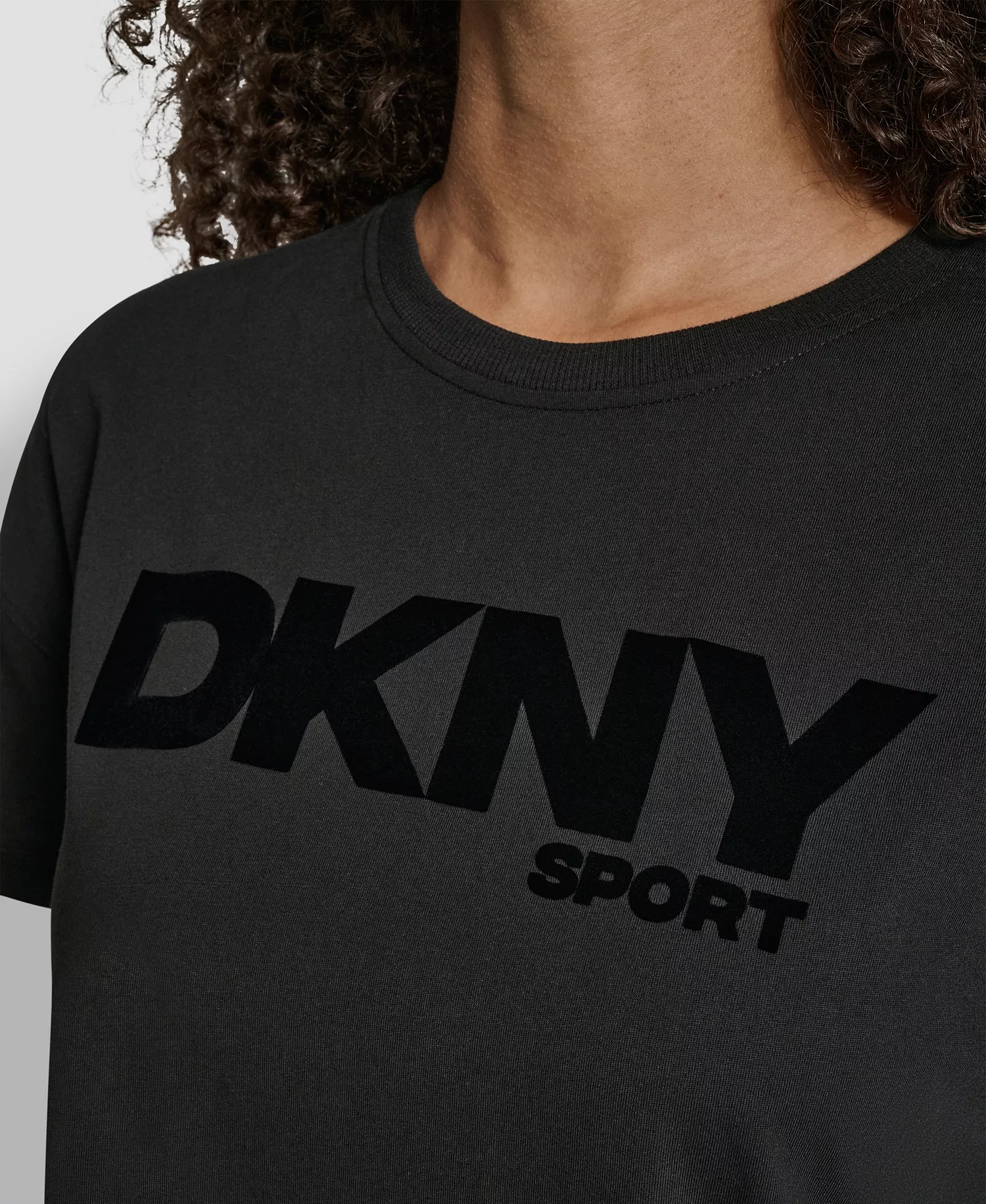 Women's Flocked Logo Drop Shoulder T-Shirt - Black - L