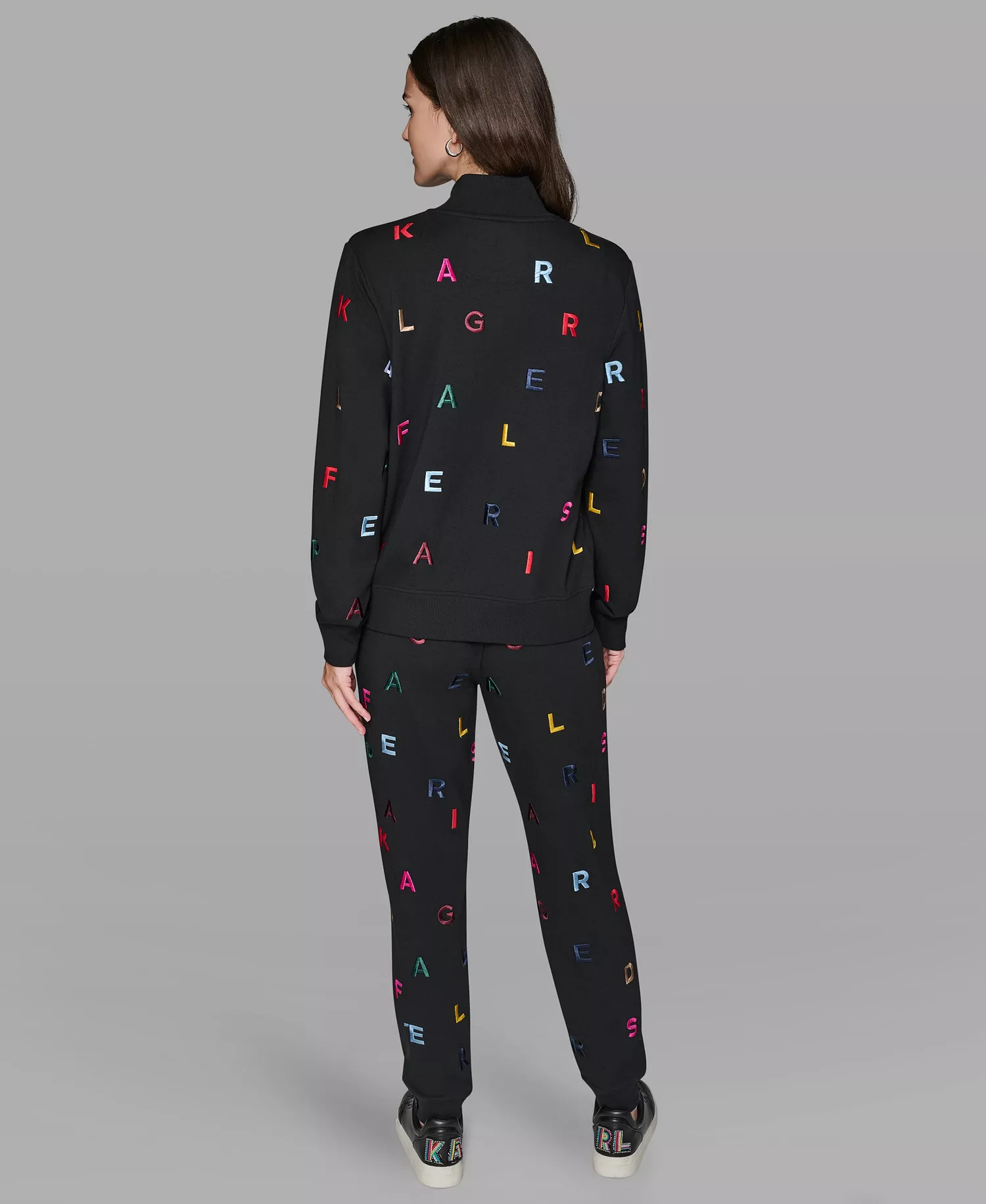 Women's Mock Neck Front Zipper Jacket - Black multi - S