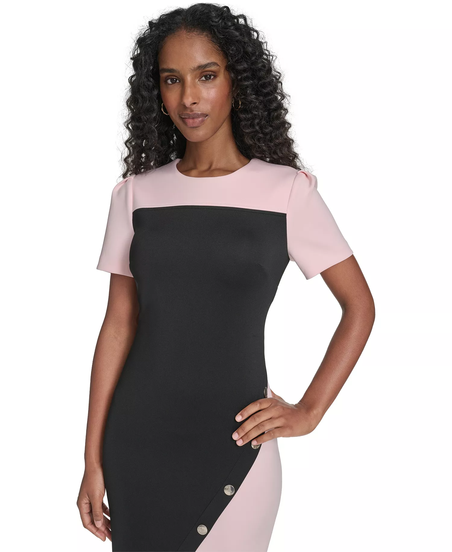 Women's Color-Blocked Asymmetric Scuba Dress - Black/Ballerina Pink - 10