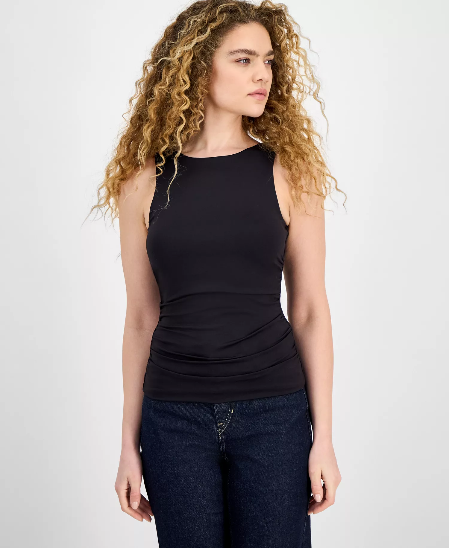 Women's Second Skin Ruched Tank Top - Black - L