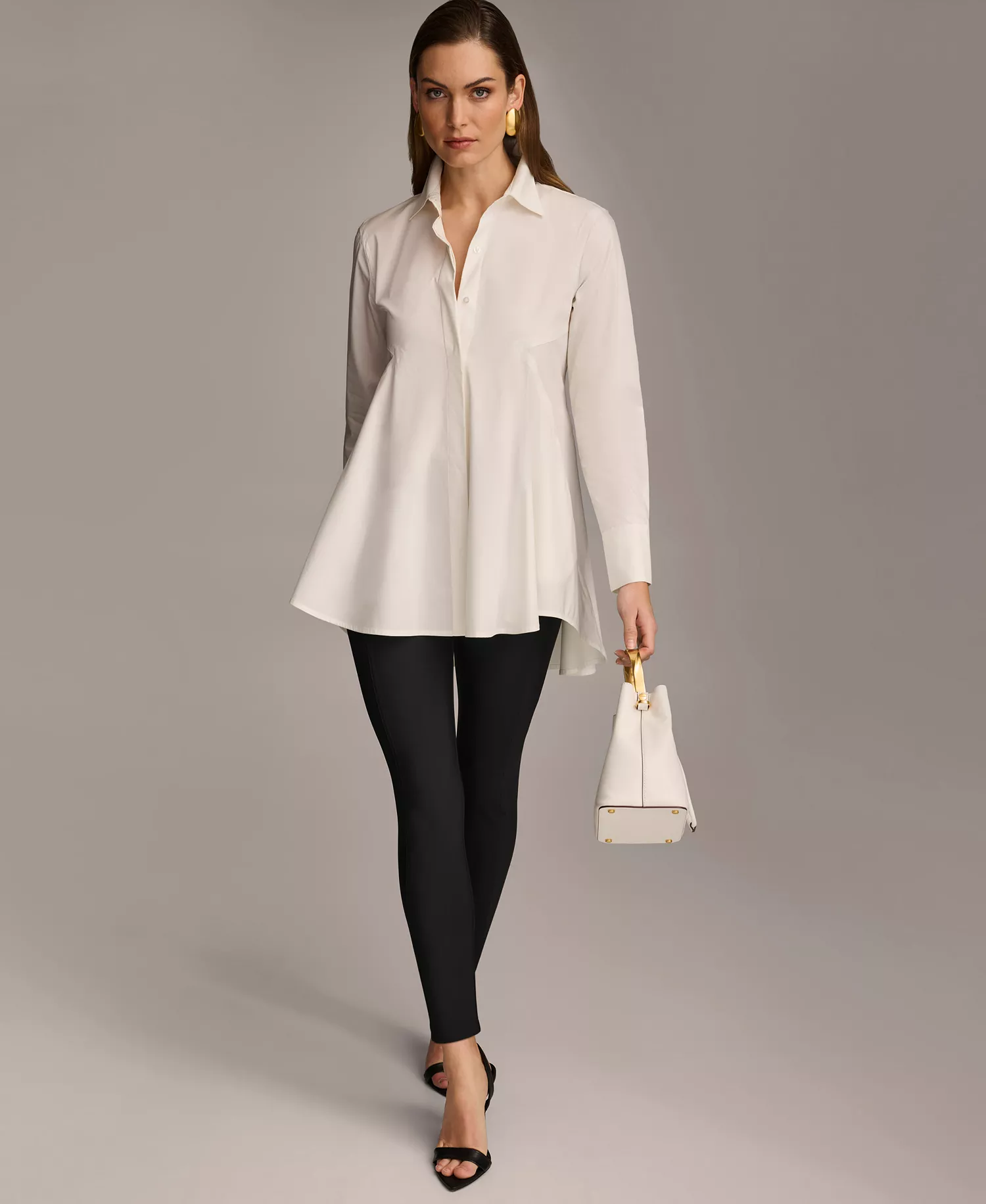 Women's A-Line Button Down Poplin Tunic - Black - L