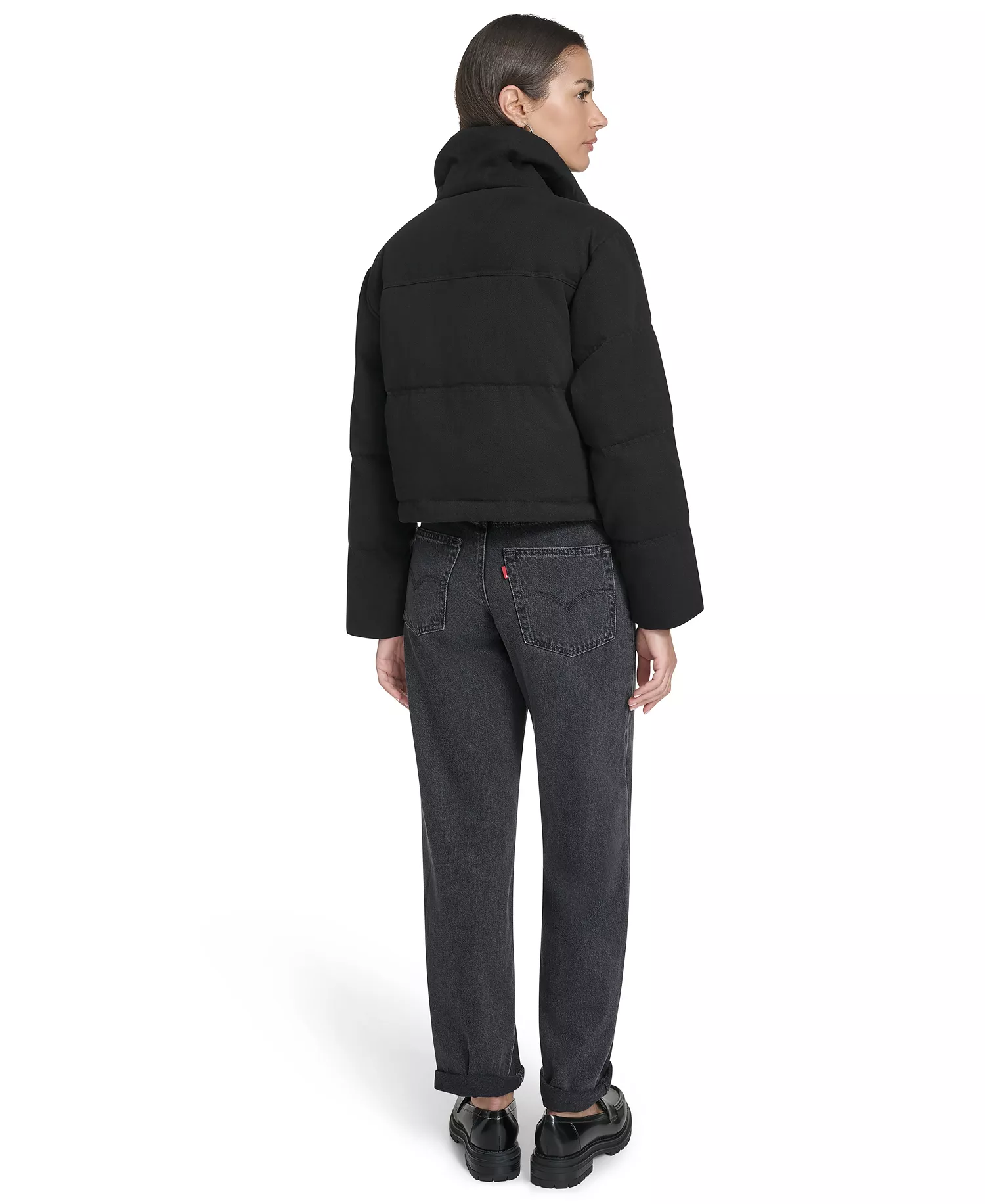 Women's Regular Cropped Cotton Puffer Jacket - Black - L
