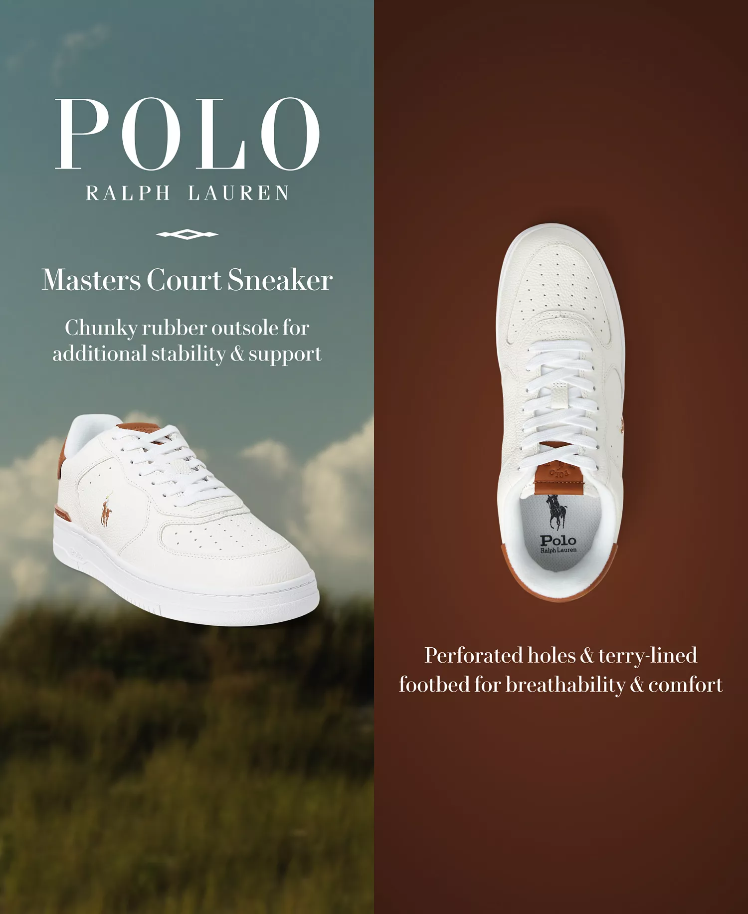 Men's Masters Court Lace-Up Sneakers - Deckwash White/tan - 10