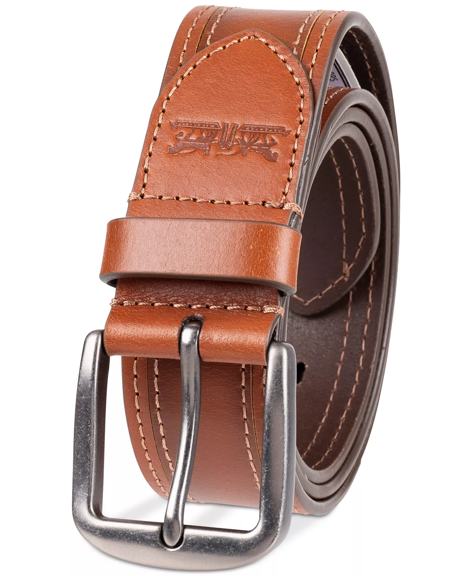 Men's Stitched Leather Belt - Tan - L (38-40)