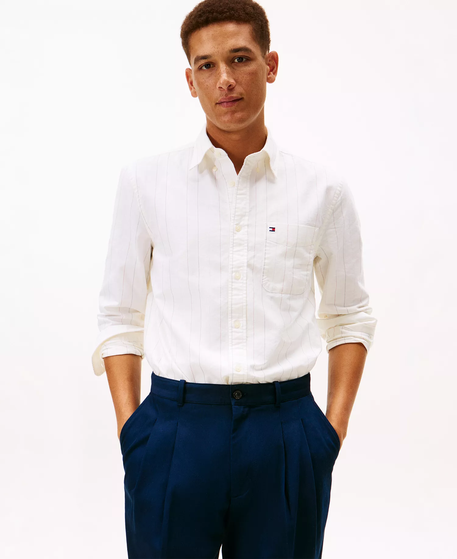 Men's Heritage Pin Striped Oxford Long-Sleeve Shirt - Ivory Silk - L