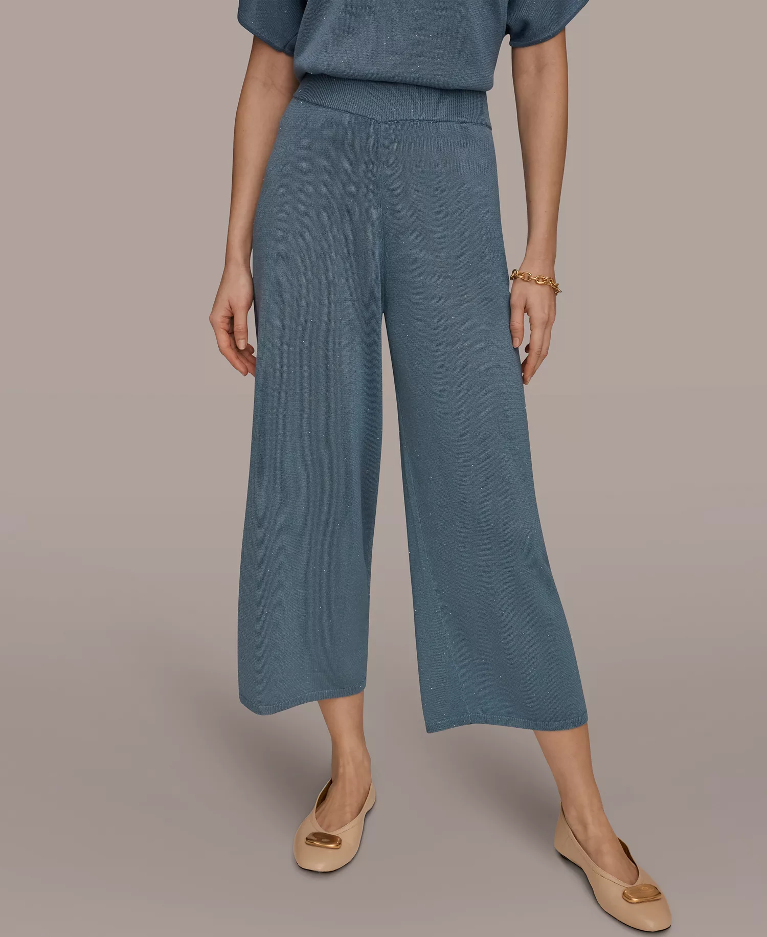 Women's Wide Leg Sequin Pull-On Pants - Washed Indigo - L