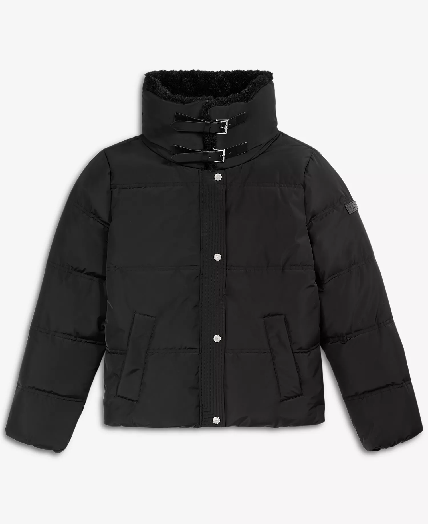 Women's Faux-Fur-Collar Zip-Front Puffer Coat - Black - L