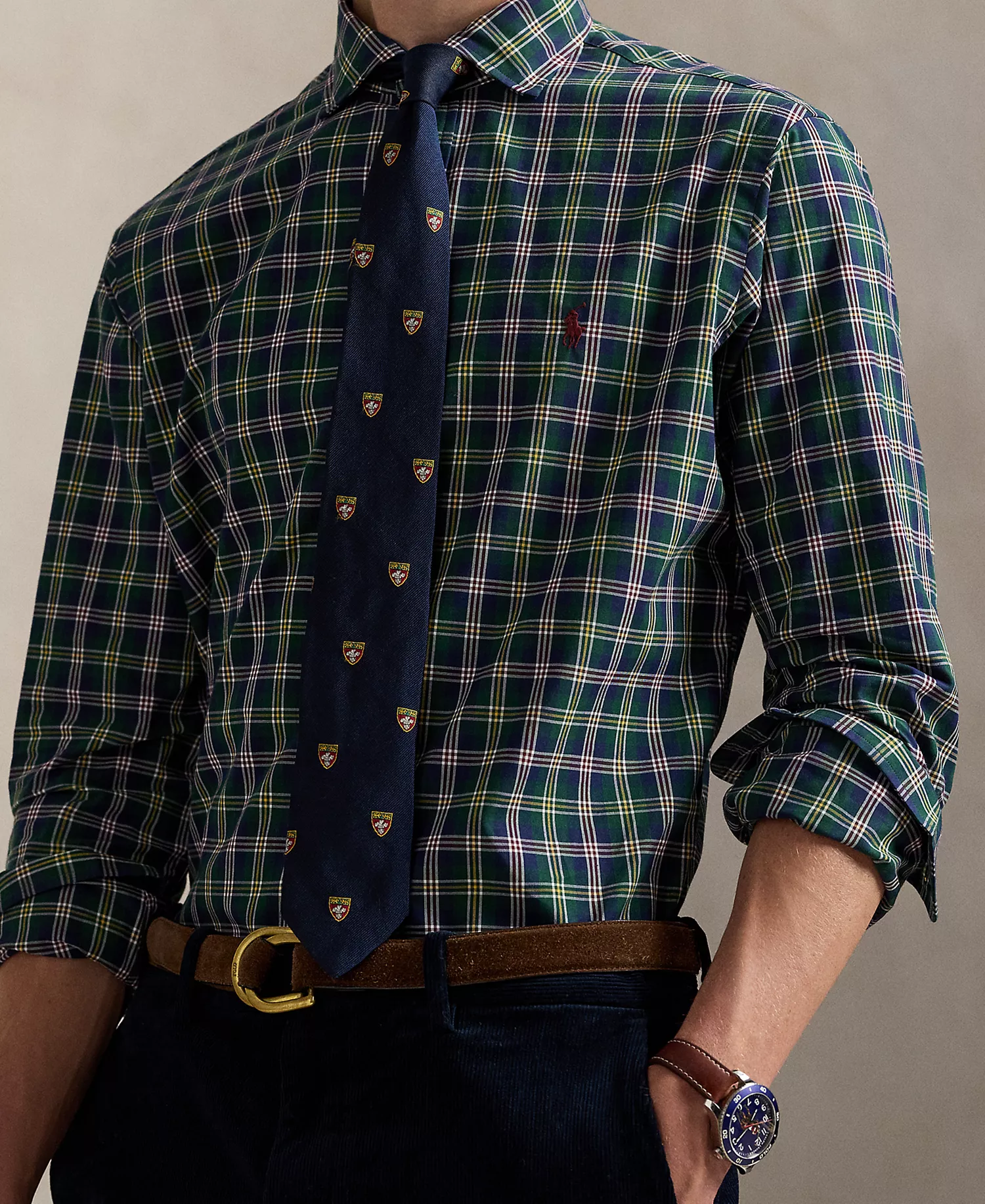 Men's Classic-Fit Plaid Poplin Shirt - Pine Navy Multi - 2XL