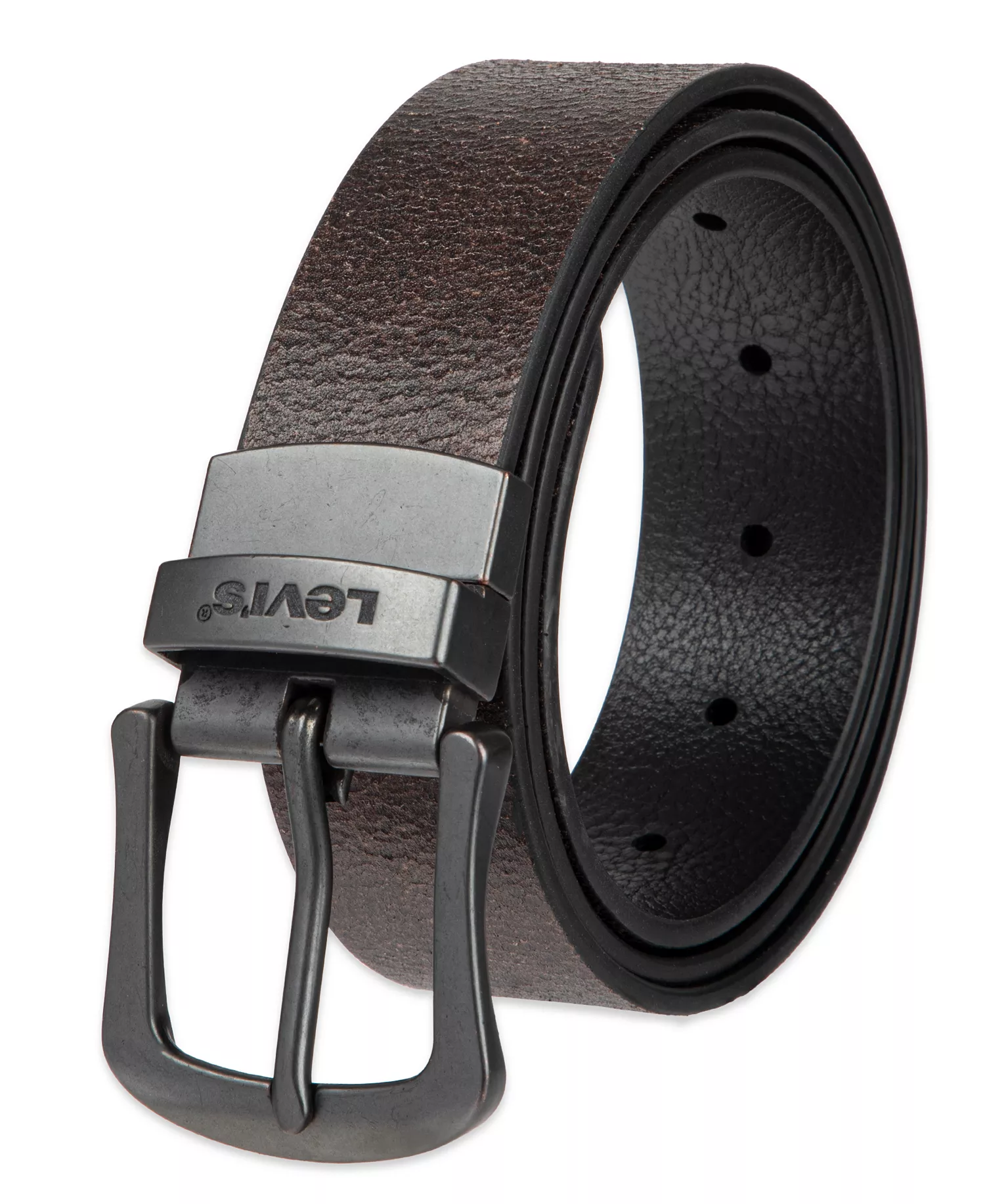 Men's Two-In-One Reversible Rugged Leather Jean Belt - Brown/Black - L (38-40)
