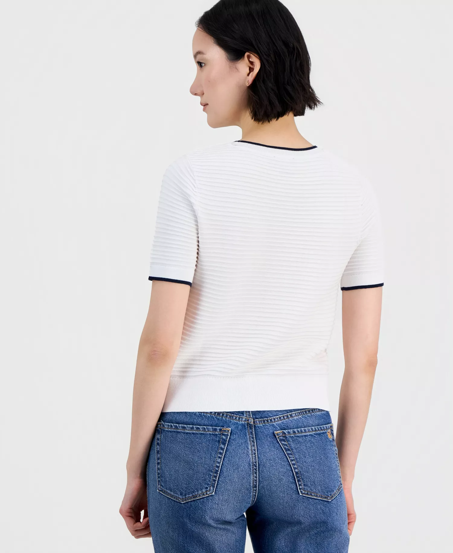 Jeans Women's Cotton Roll-Neck Raised-Stripe Sweater - Brght Wh/night Sky - L