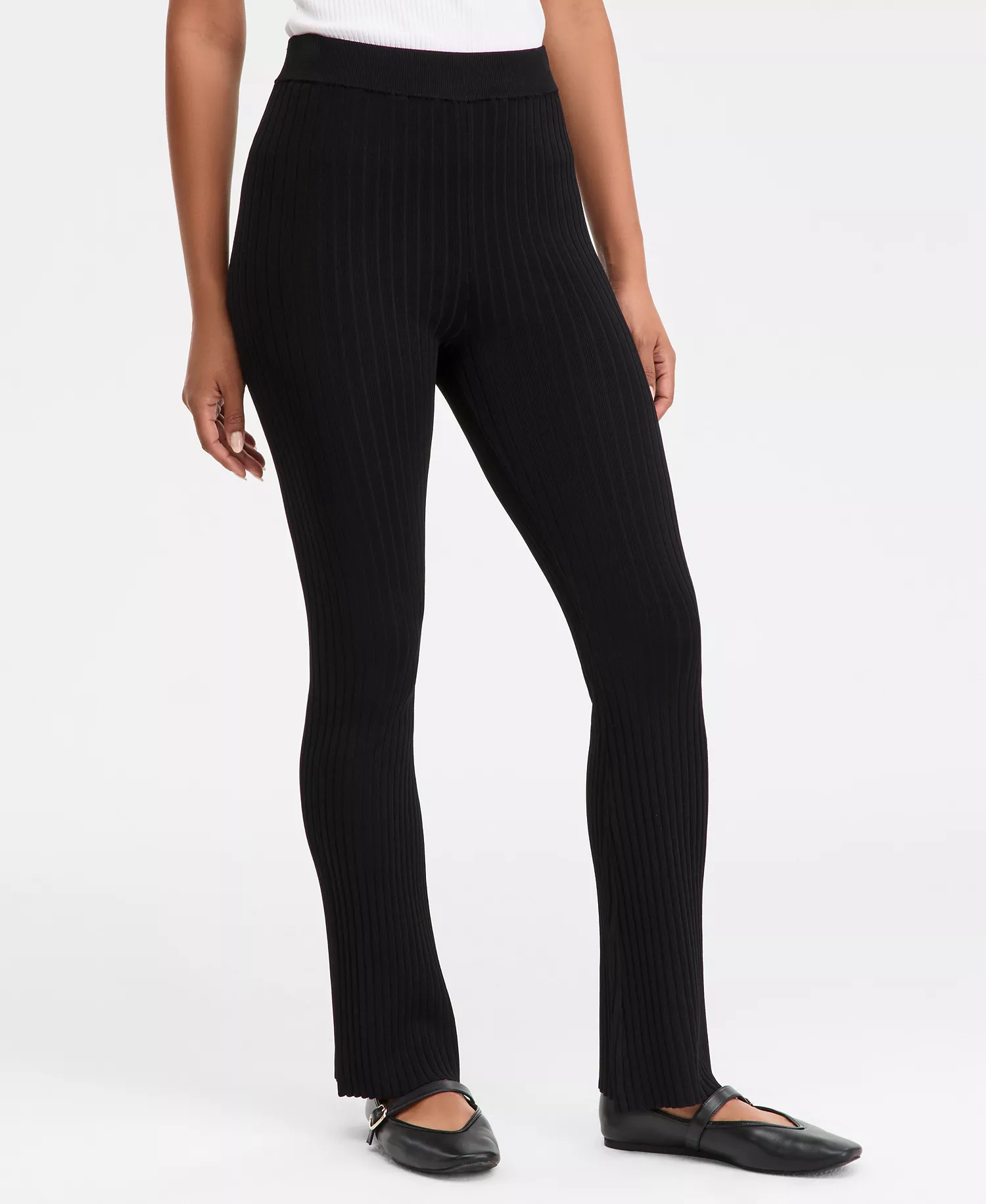 Women's High-Rise Rib-Knit Sweater Pants, Macy's Exclusive  - Deep Black - XL