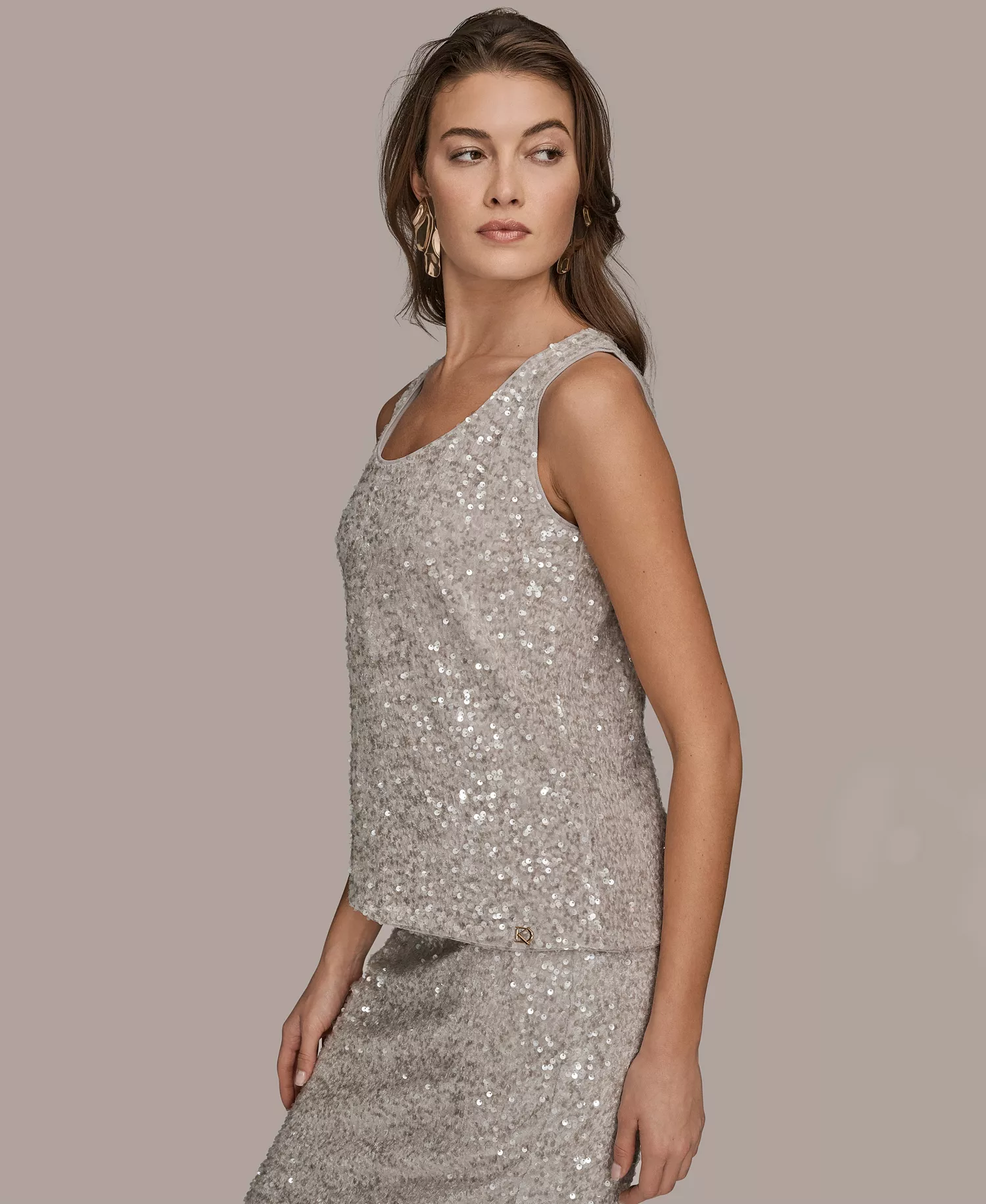 Women's Embellished Scoop Neck Tank Top - Vapor - L