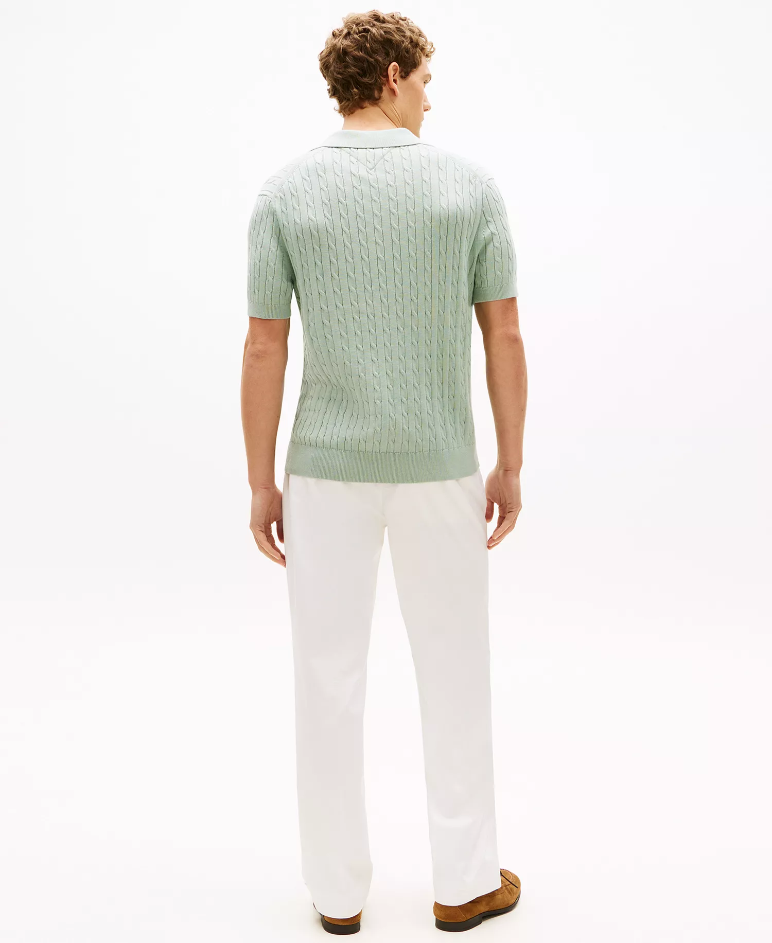 Men's Cable Short-Sleeve Polo Shirt - Minty Gray - L